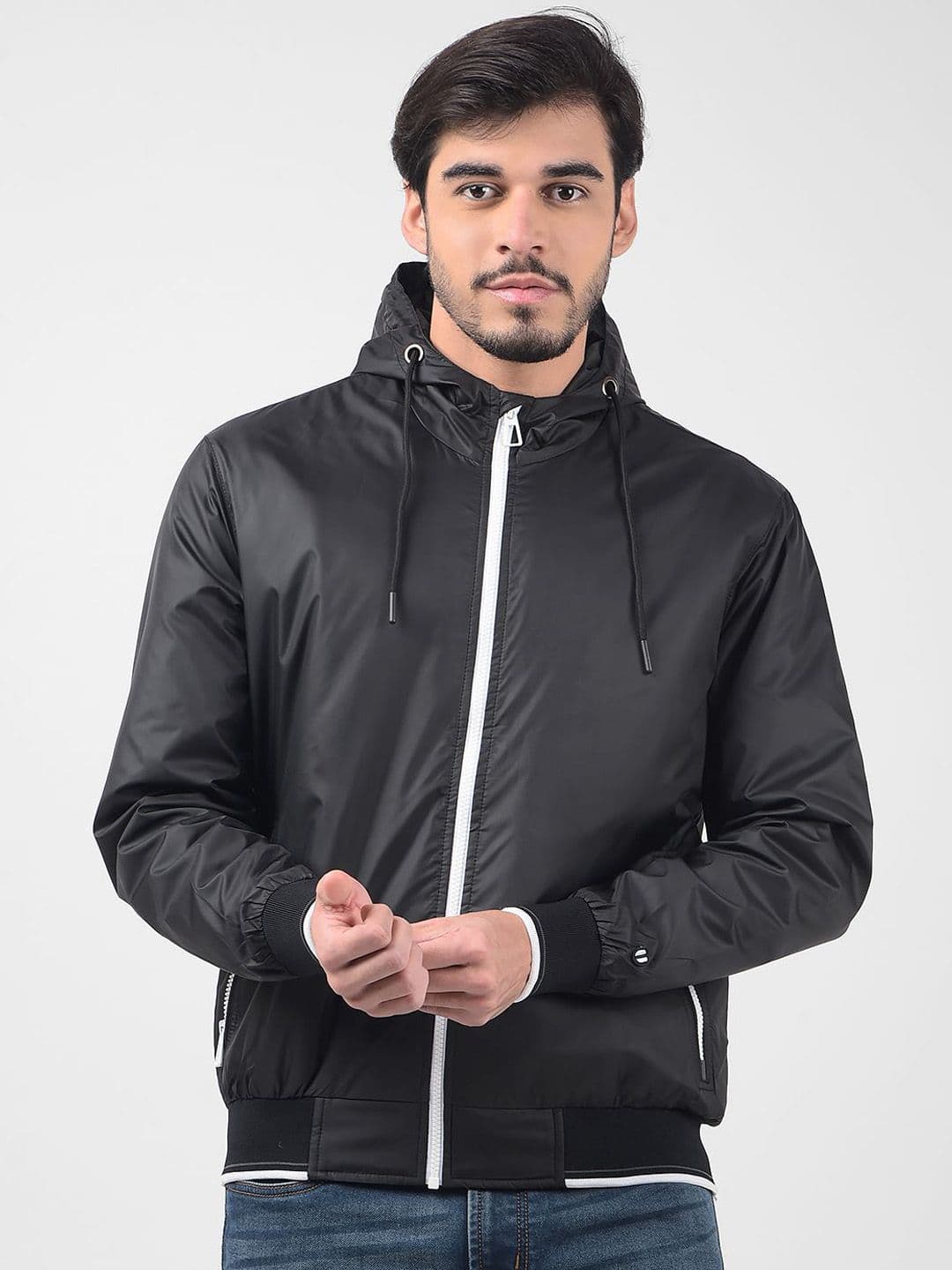 Numero Uno Men Hooded Solid Casual Bomber Lightweight Jacket - view 1