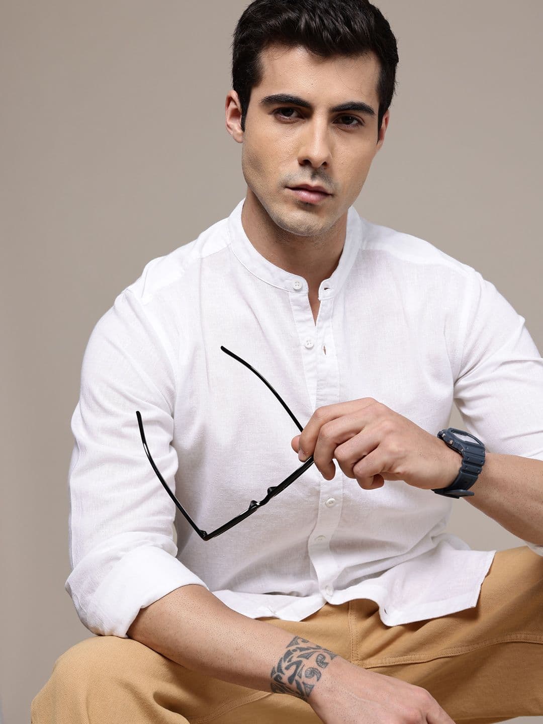 The Roadster Lifestyle Co. Solid Band Collar Casual Shirt - view 1