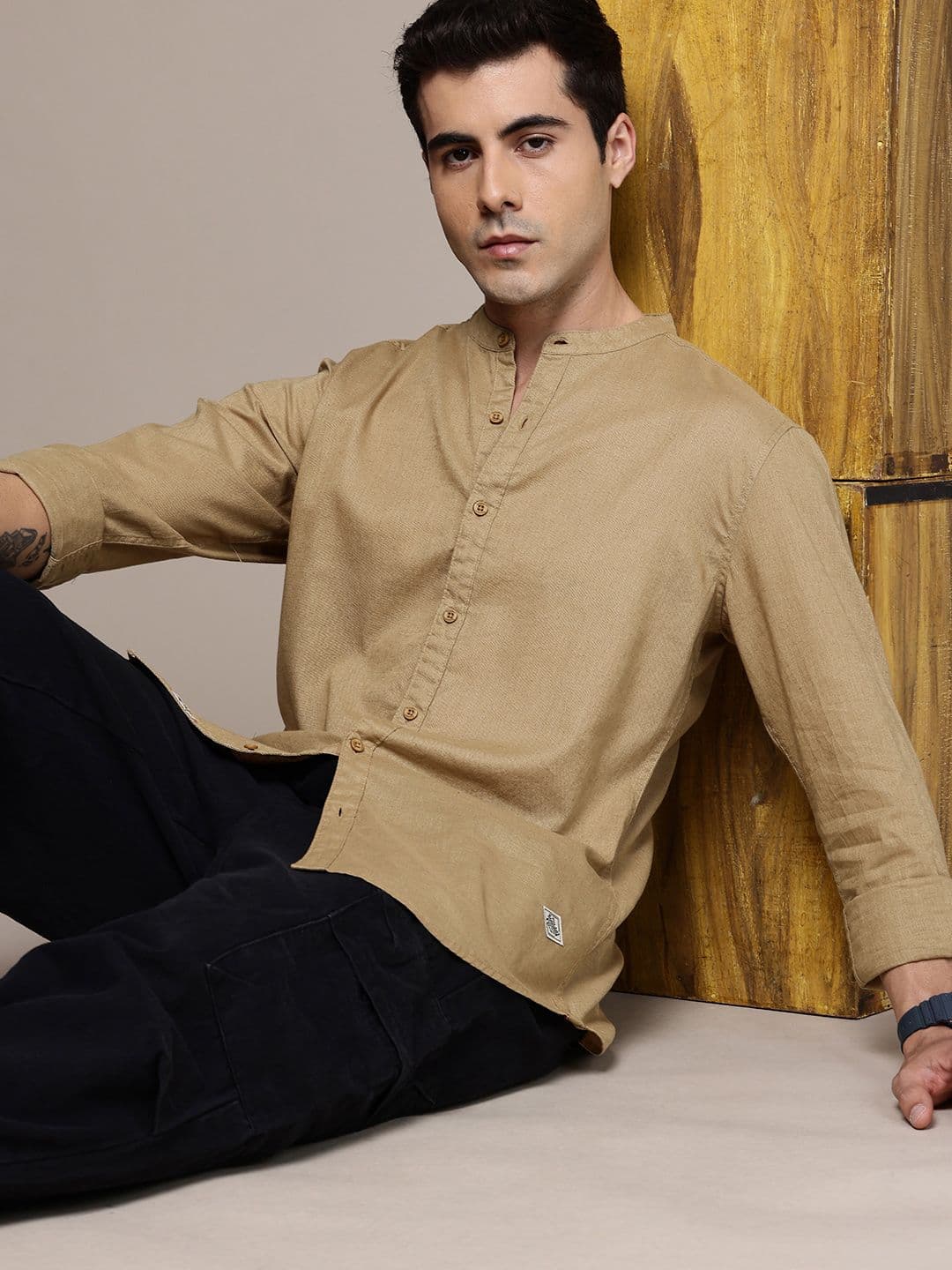 The Roadster Lifestyle Co. Solid Band Collar Casual Shirt - view 1