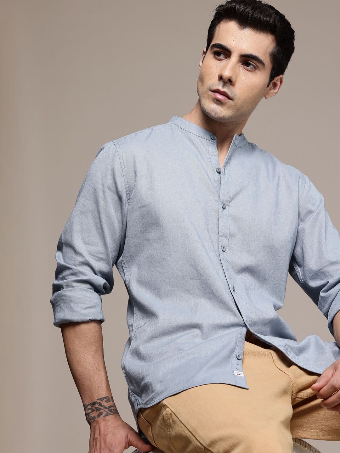 The Roadster Lifestyle Co. Solid Band Collar Casual Shirt - view 1