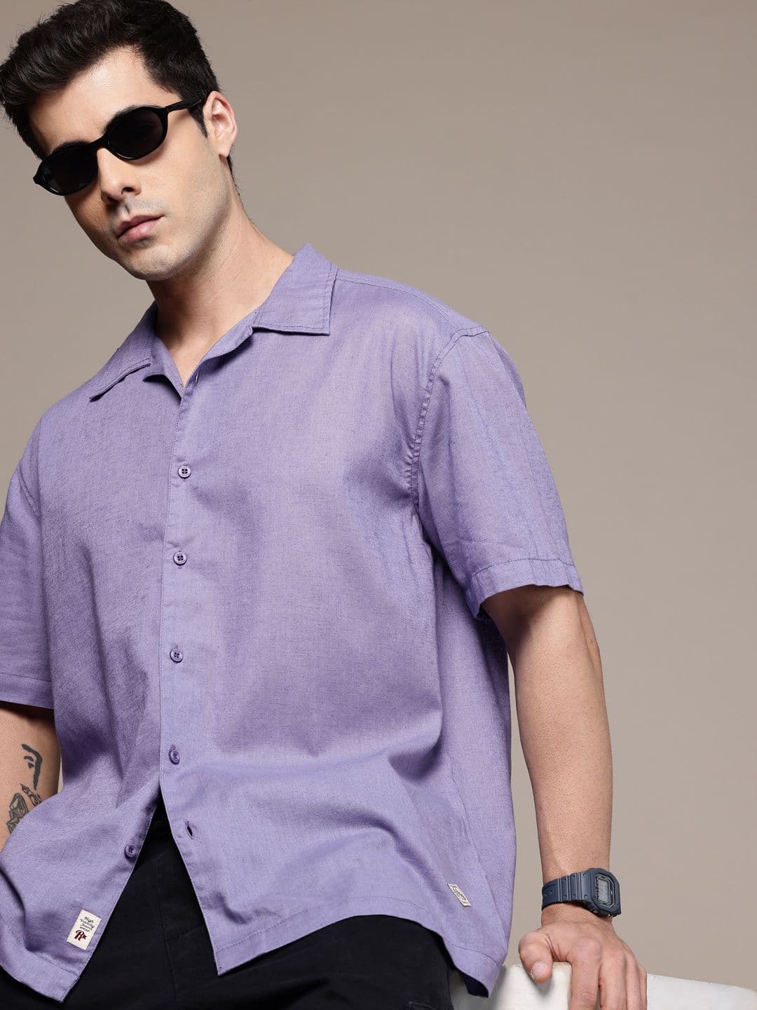 The Roadster Lifestyle Co. Solid Cuban Collar Oversized Casual Shirt - view 1