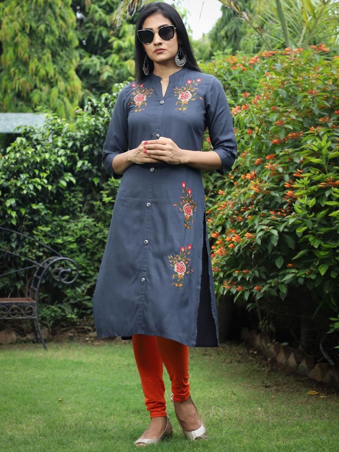 Mehsoos Floral Embroidered Mandarin Collar Straight Kurta - view 1