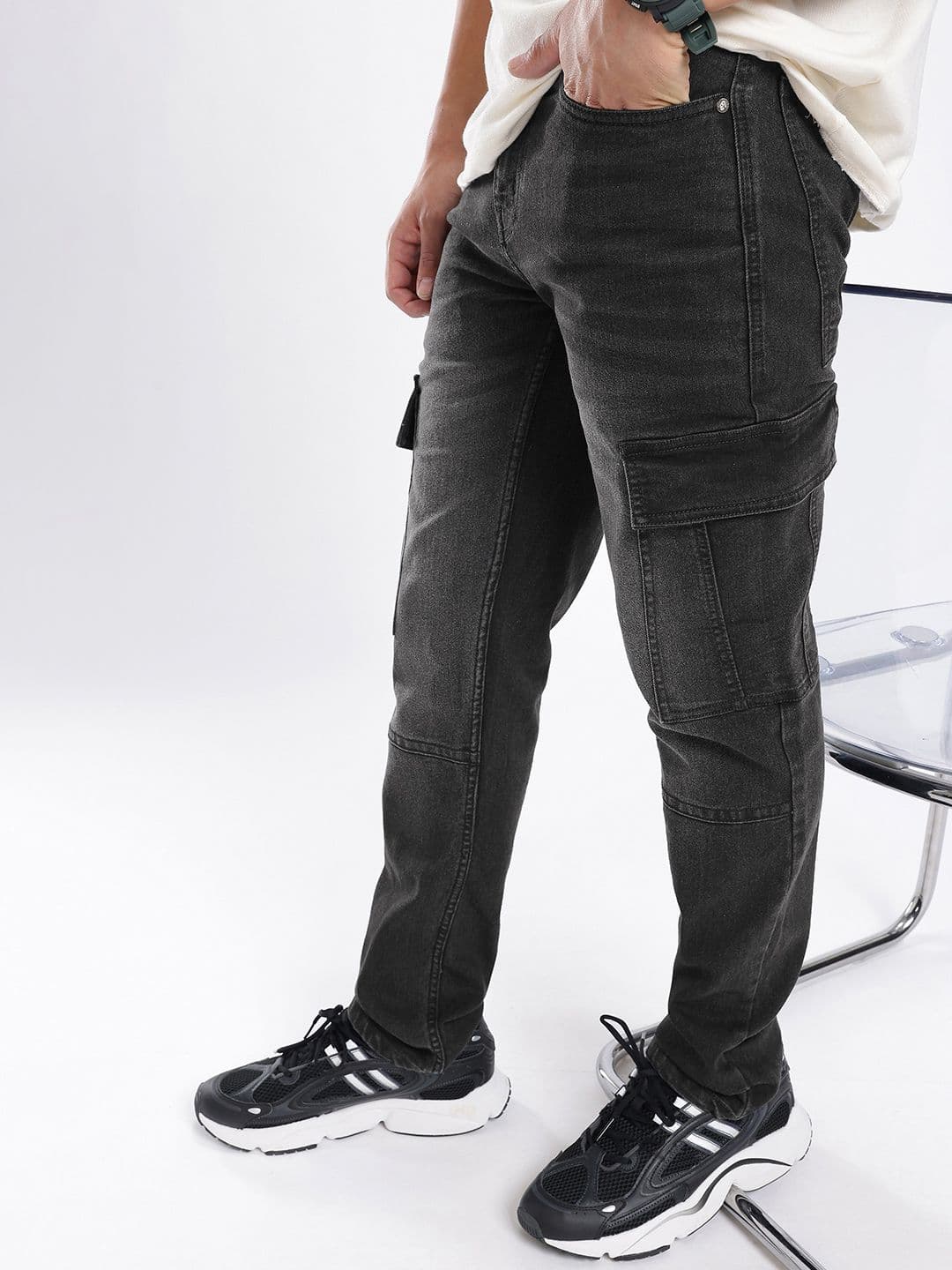 glitchez Men Cargo Fit Light Fade Stretchable Jeans - view 1