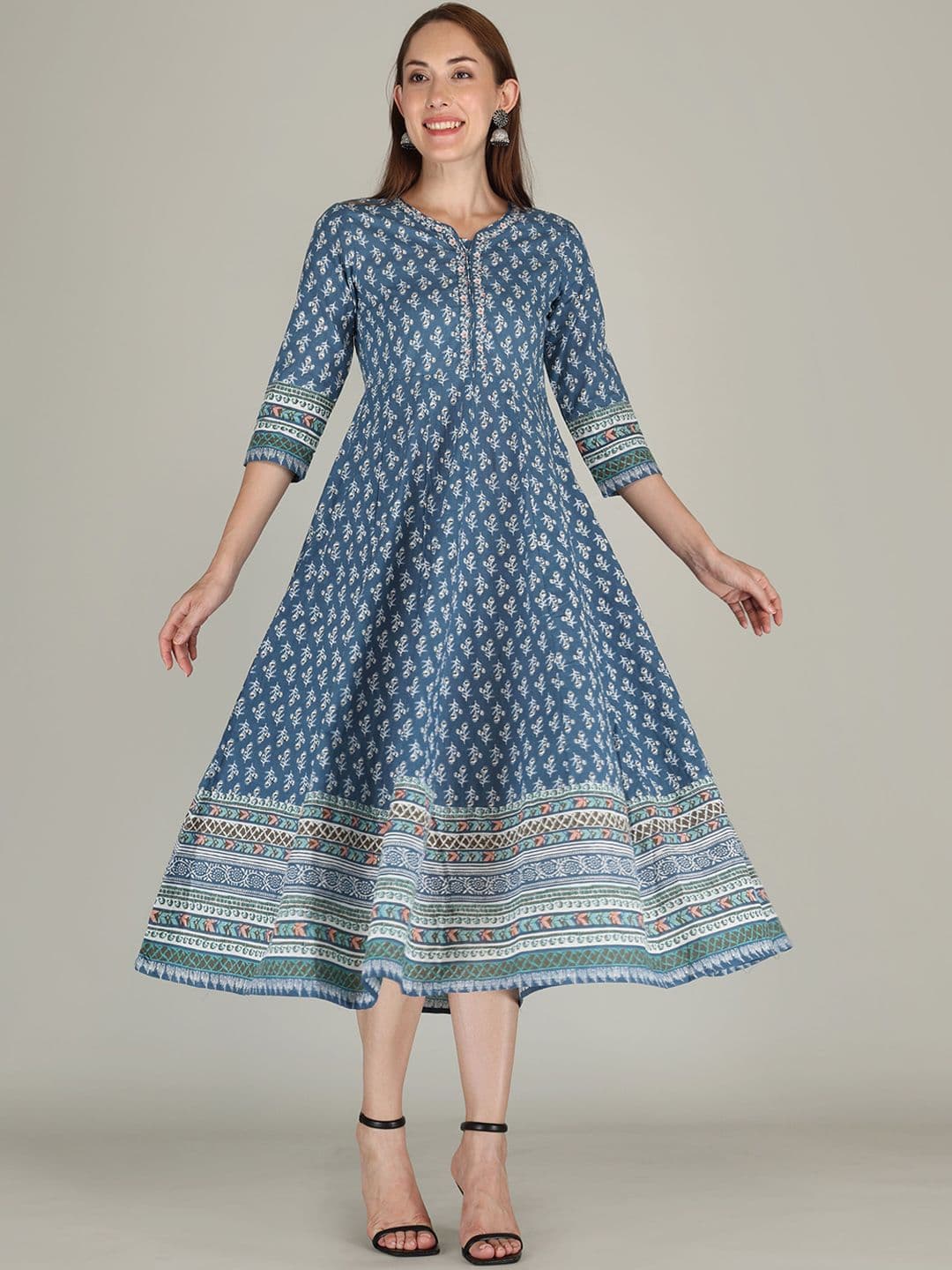 AJ ART Ethnic Motifs Printed Fit & Flared Notch Neck Anarkali Ethnic Dress - view 1