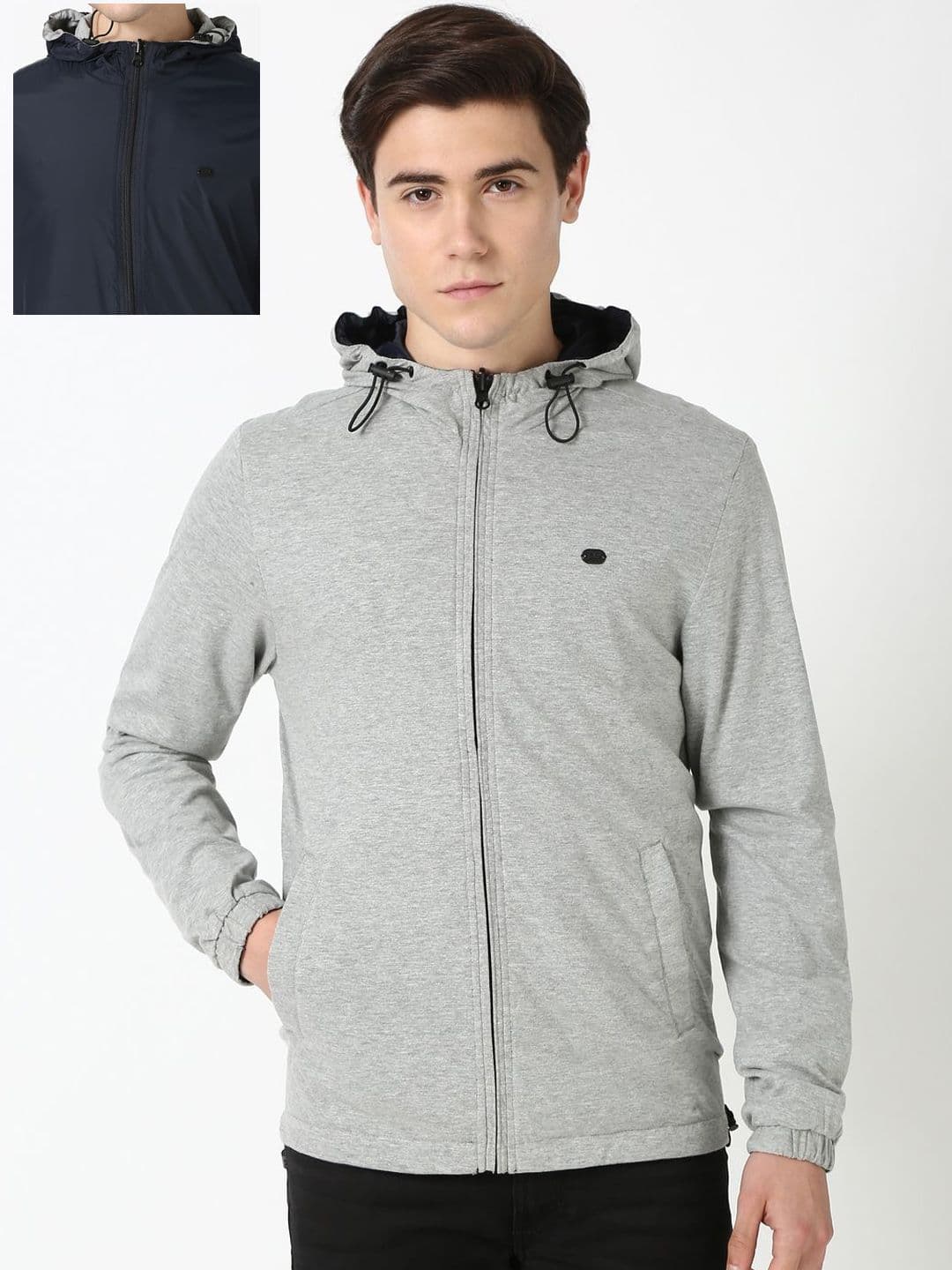 Peter England Casuals Men Hooded Solid Casual Reversible Bomber Jacket - view 1
