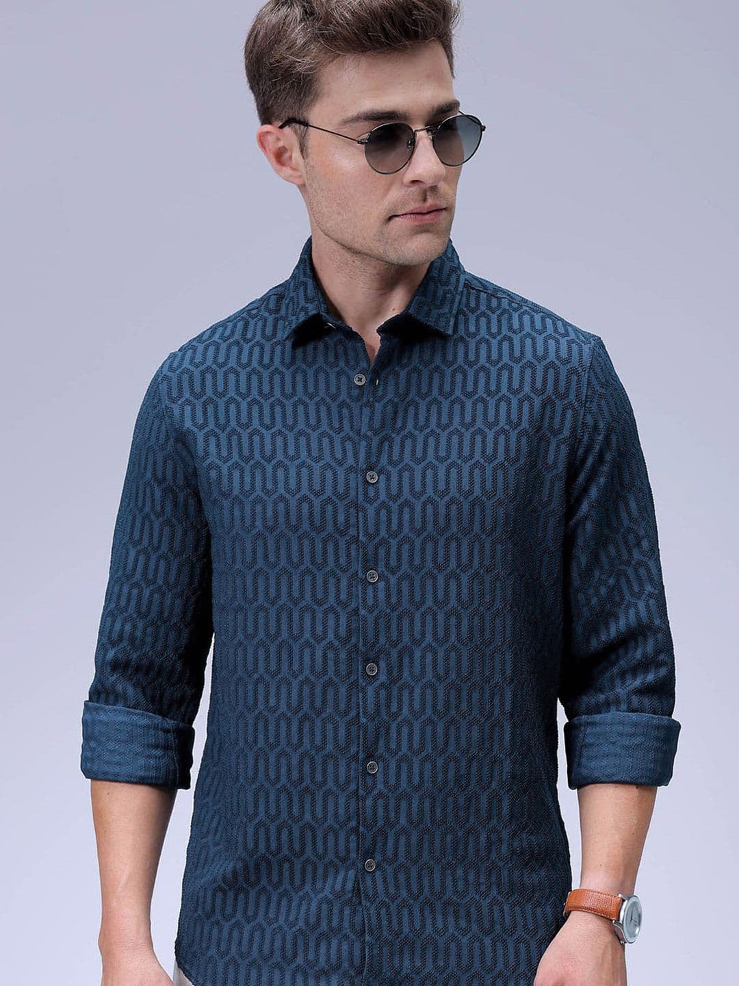 The Indian Garage Co Men Regular Fit Textured Jacquard Resortwear Shirt - view 1