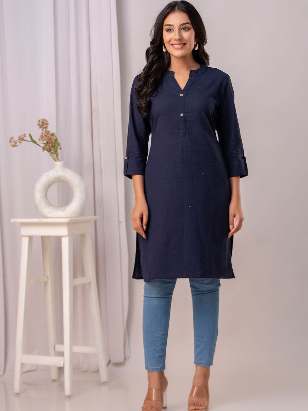 Kohsh Mandarin Collar Pure Cotton Straight Kurtas - view 1