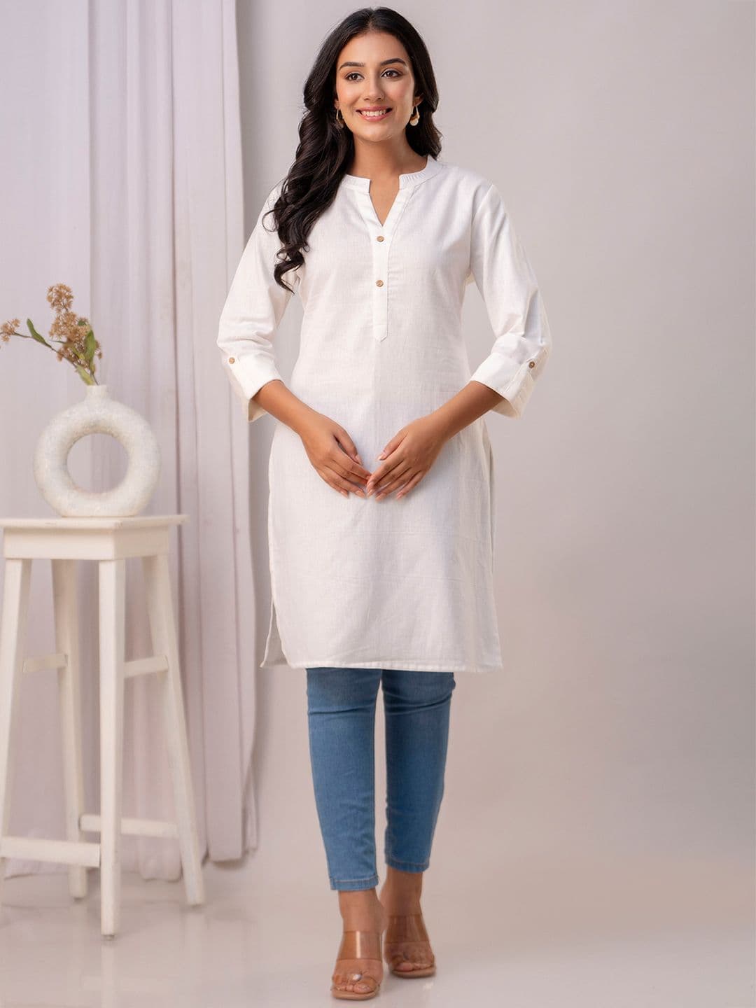 Kohsh Mandarin Collar Pure Cotton Straight Kurtas - view 1
