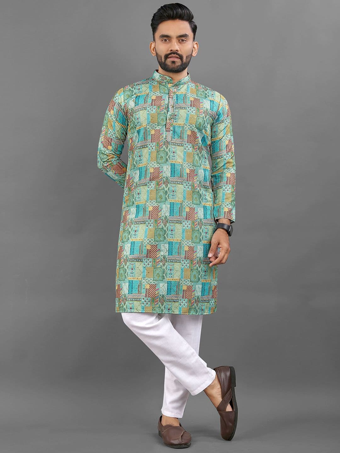 LADY BERRY Geometric Printed Mandarin Collar Straight Kurta - view 1