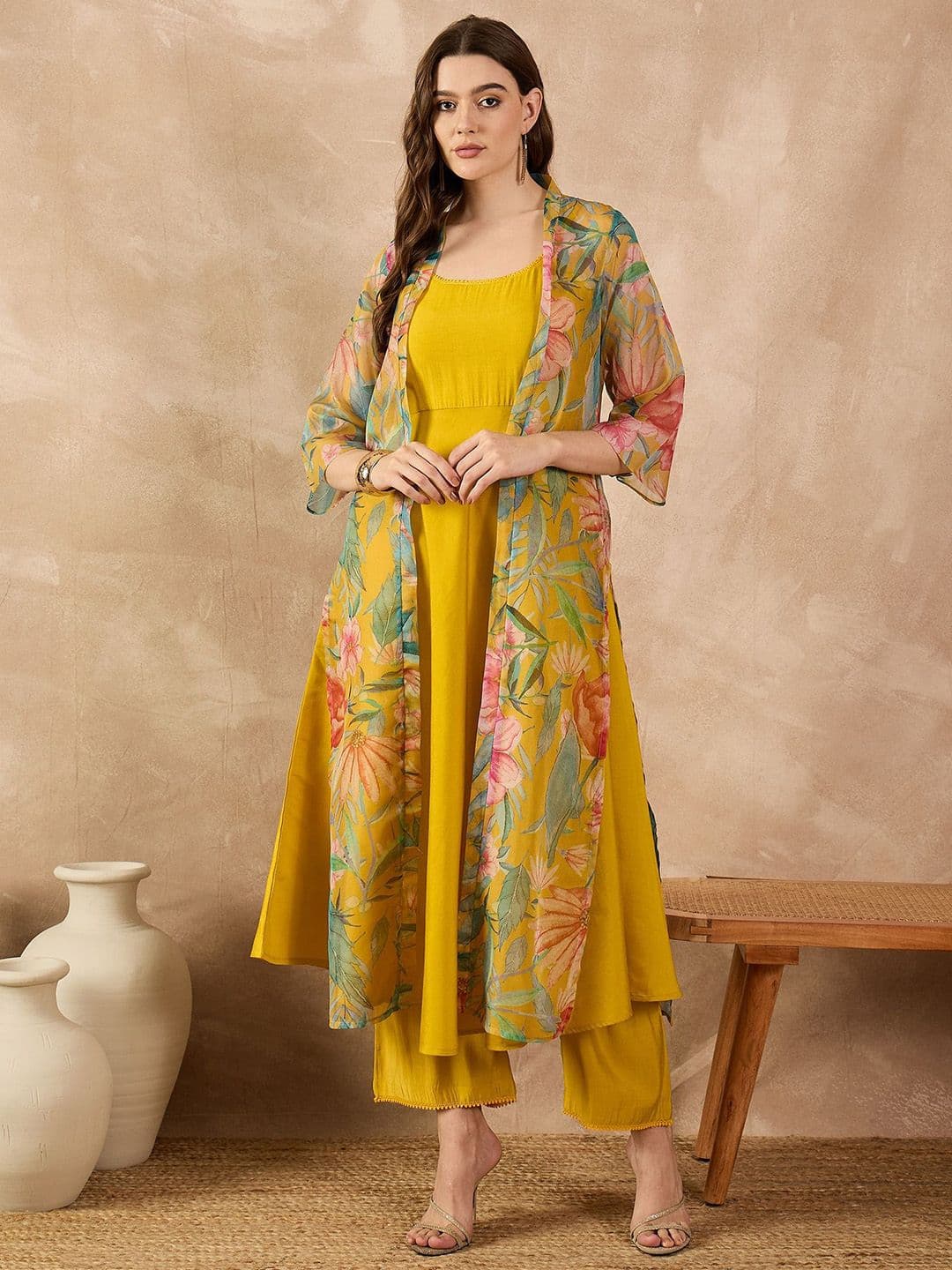 all about you Shoulder Strap A-Line Kurta With Trousers And Shrug - view 1