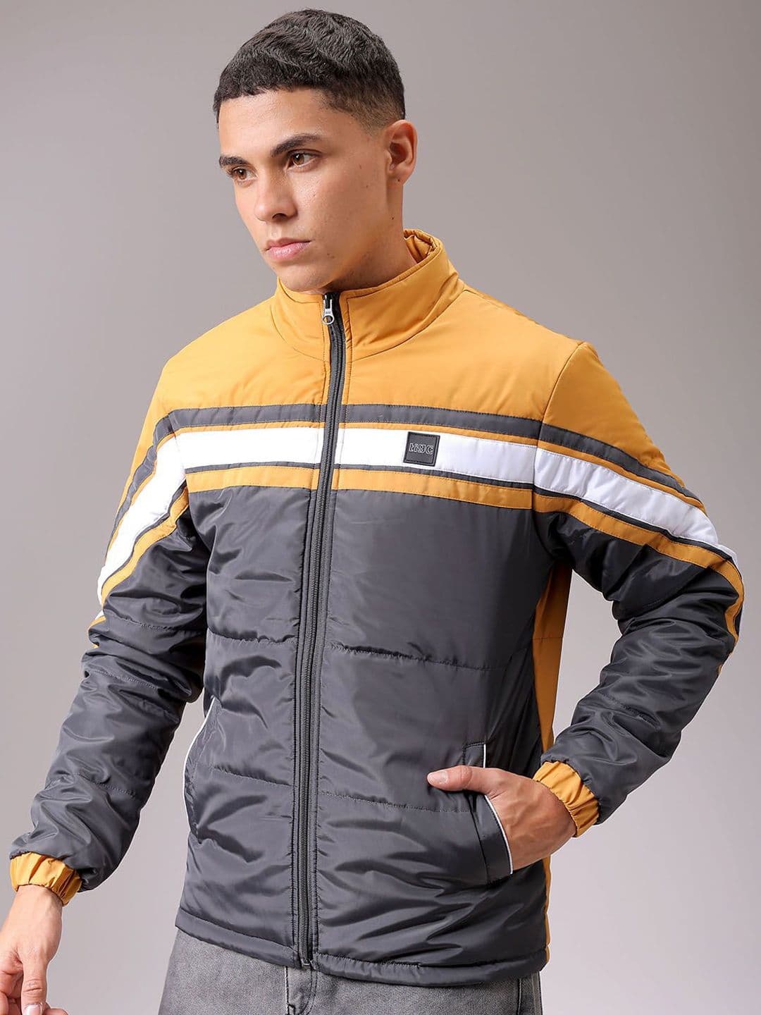The Indian Garage Co Men Mock Collar Striped Casual Padded Jacket - view 1