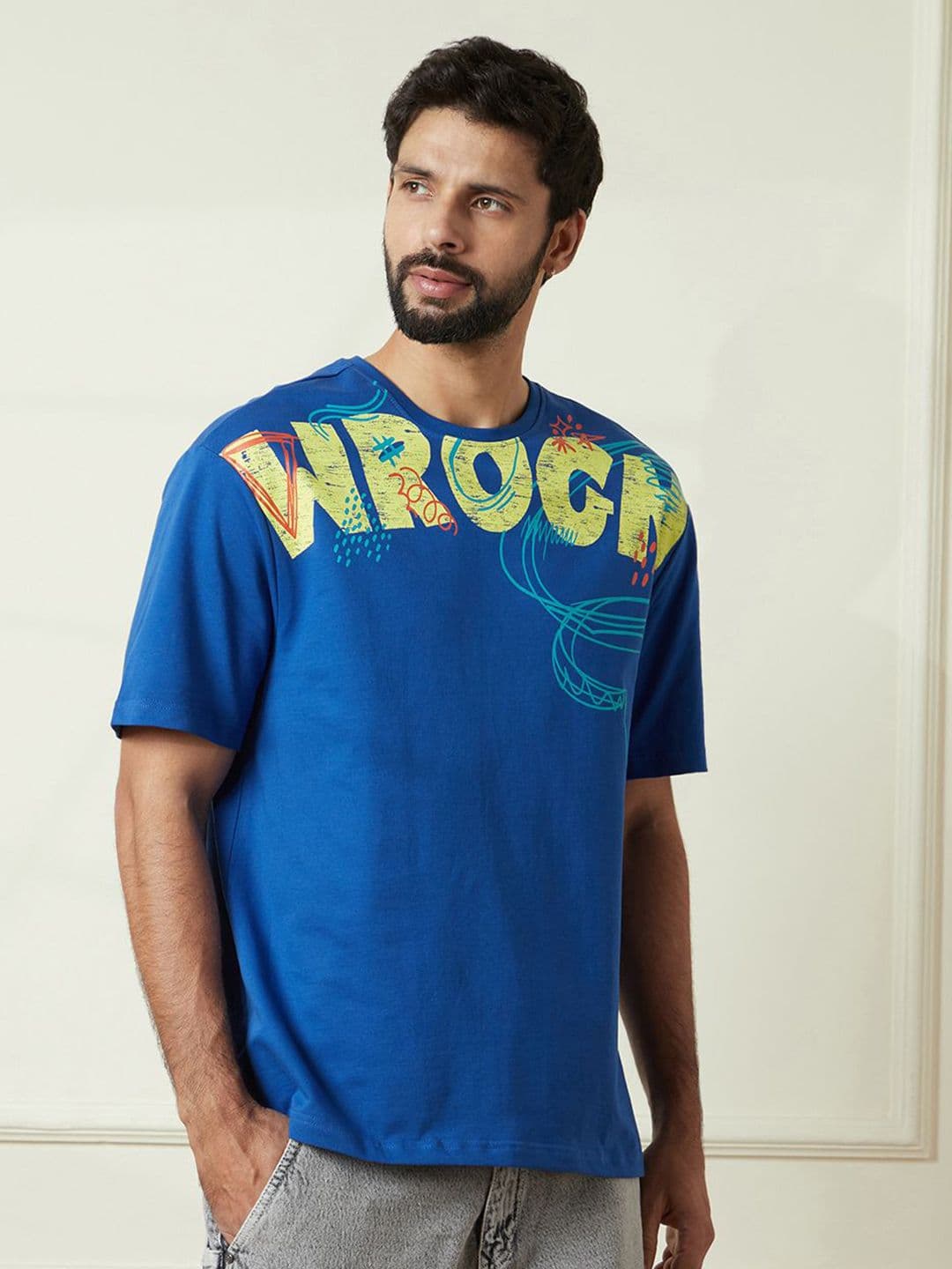 WROGN Men Typography Printed Round Neck Cotton Relaxed Fit T-shirt - view 1