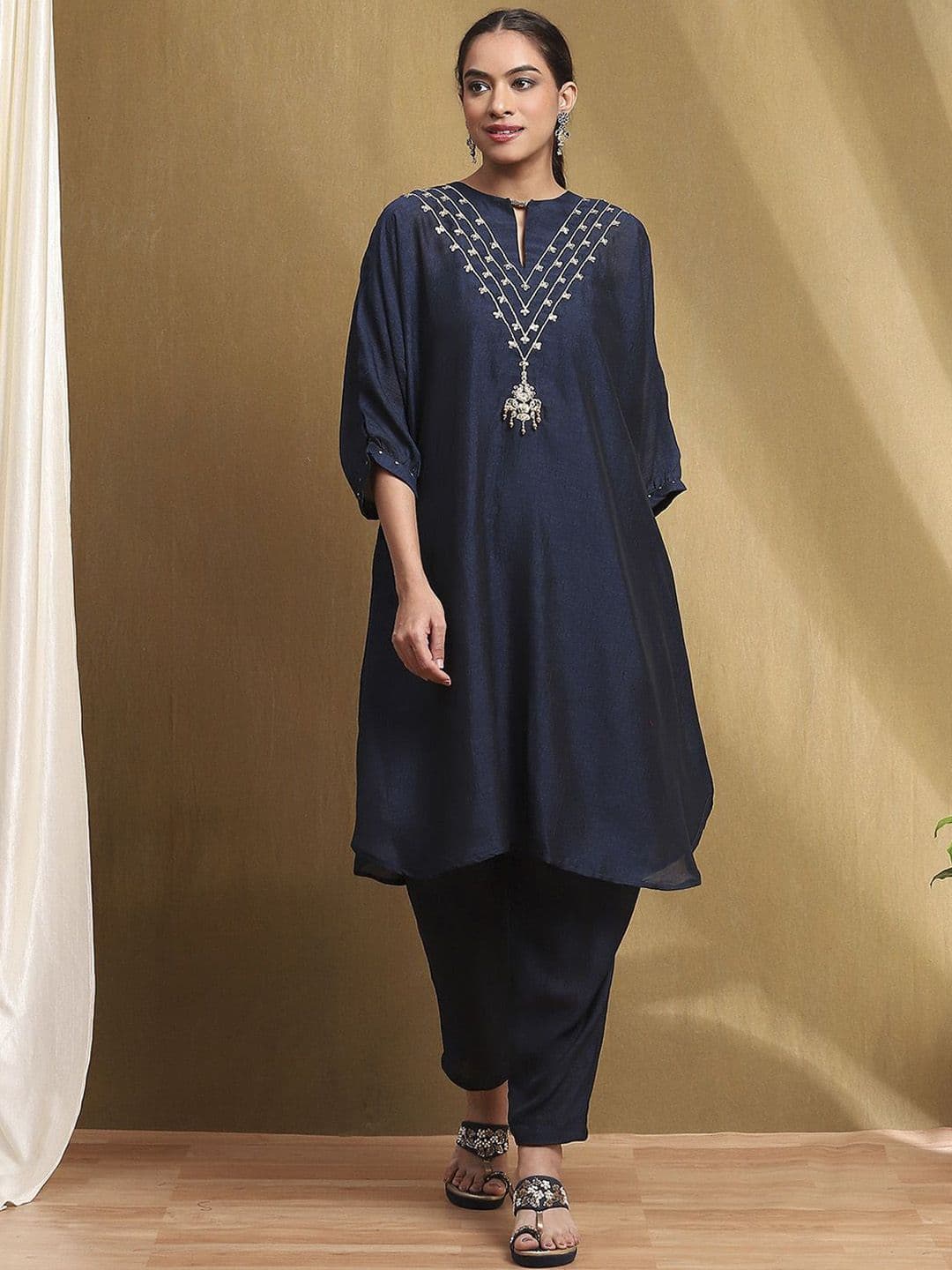 Biba Women Ethnic Motifs Embroidered Regular Sequinned Kurta with Palazzos - view 1
