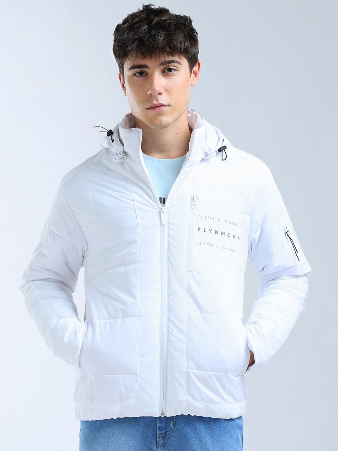 Flying Machine Men Hooded Typography Printed Casual Padded Jacket - view 1
