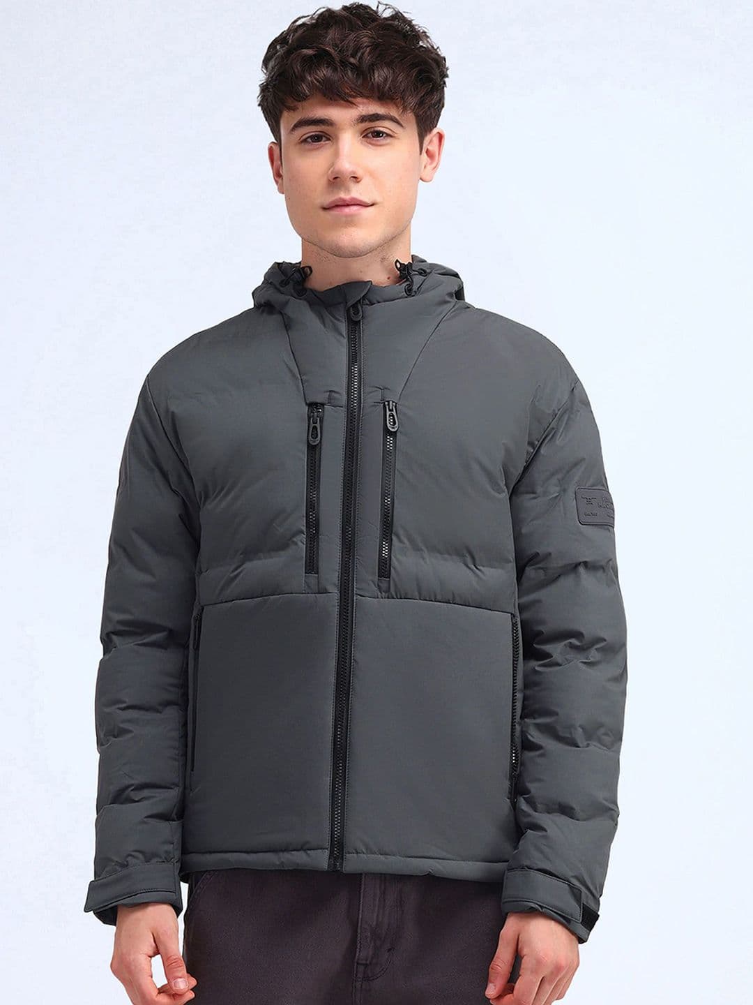 Flying Machine Men Hooded Solid Casual Padded Jacket - view 1