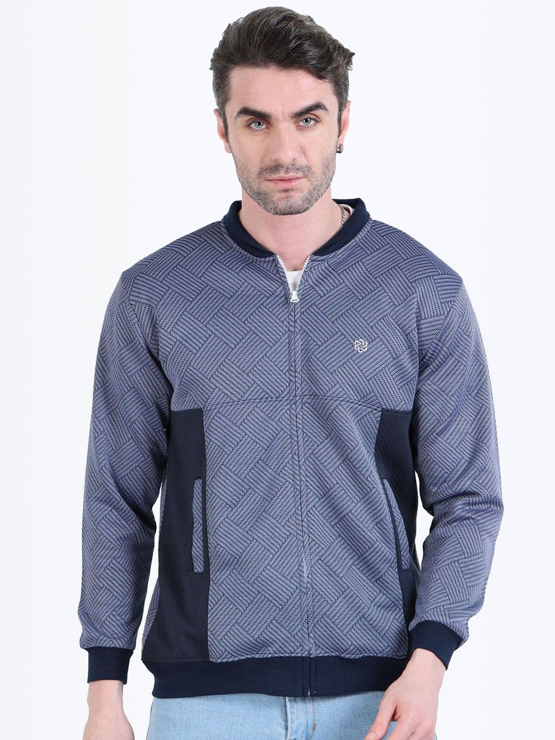 ECOLINE Clothing Men Stand Collar Geometric Printed Casual Lightweight Bomber Jacket - view 1
