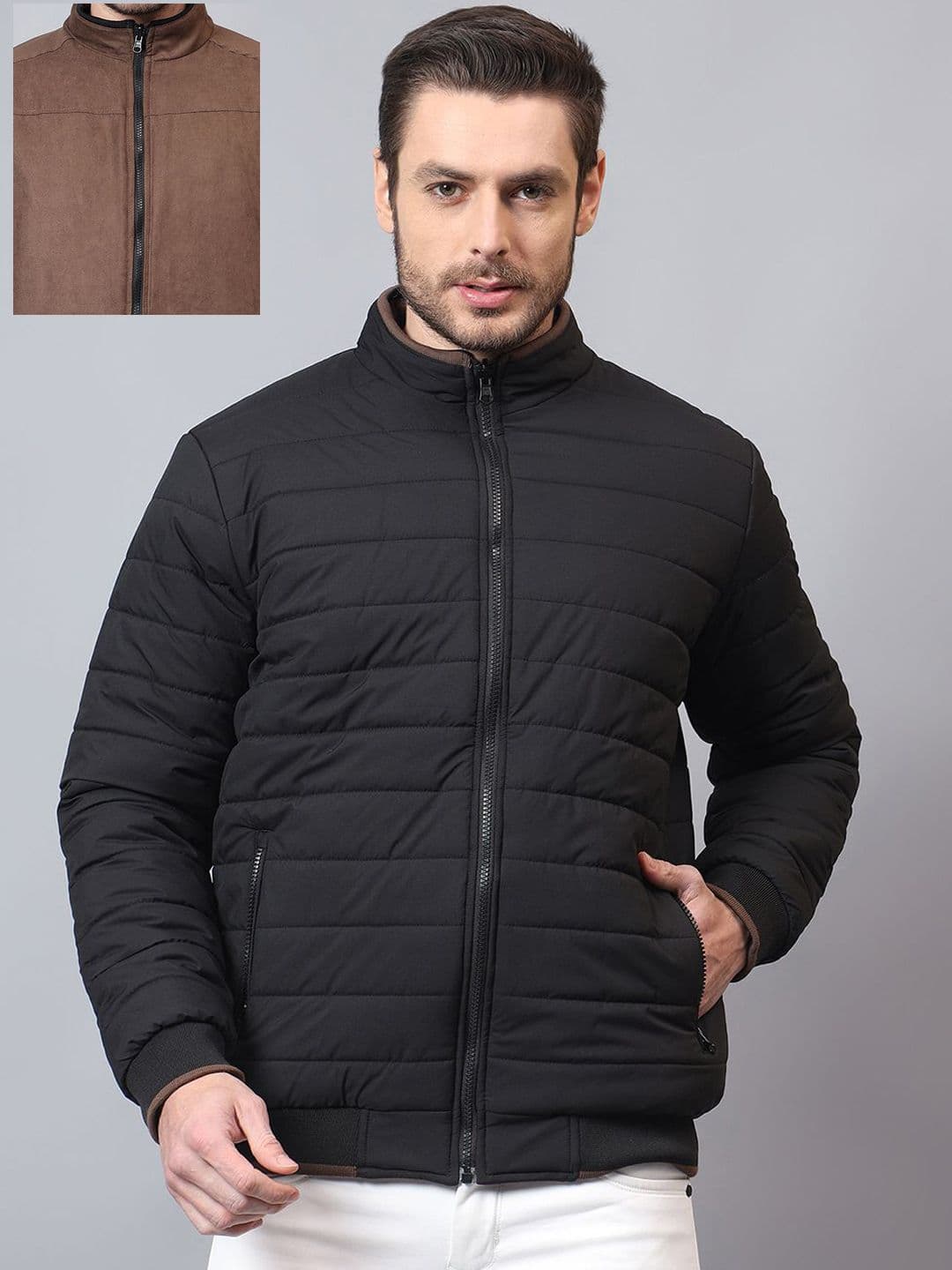 Cantabil Men Mock Collar Solid Casual Reversible Padded Jacket - view 1