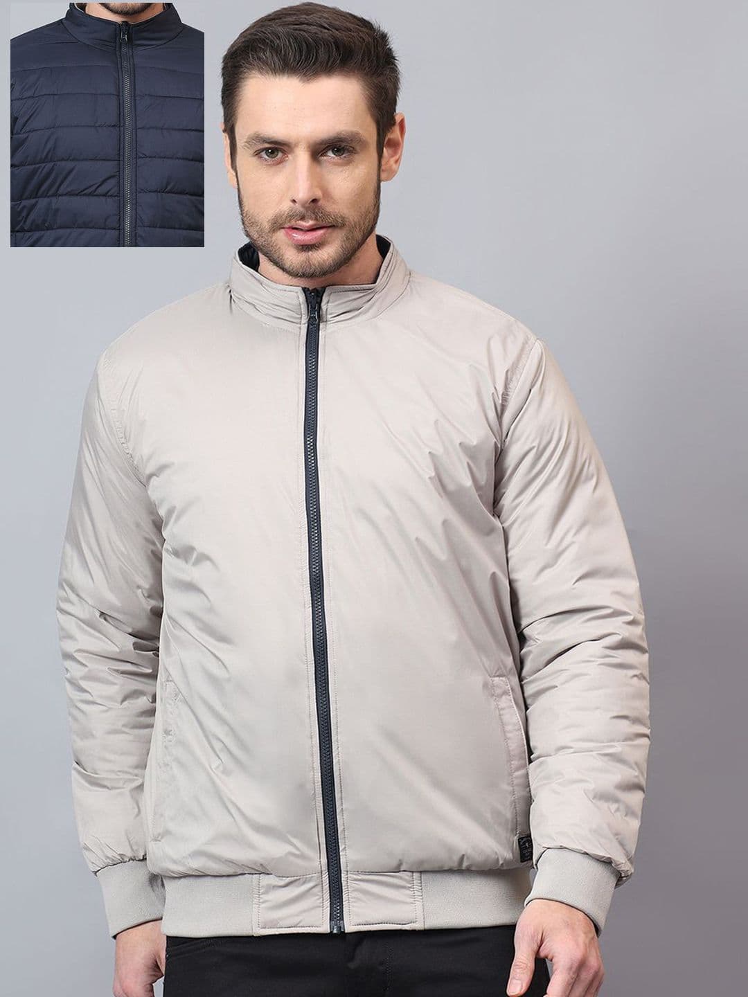 Cantabil Men Mock Collar Solid Casual Reversible Padded Jacket - view 1