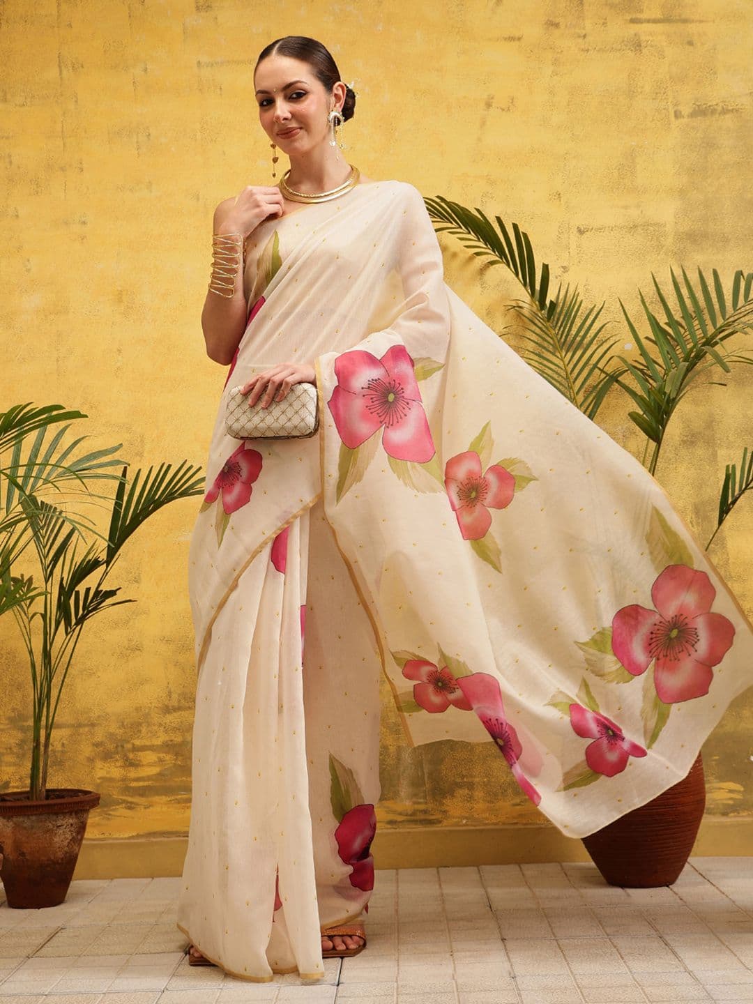 Silk Land Floral Printed Chanderi Ready to Wear Saree - view 1