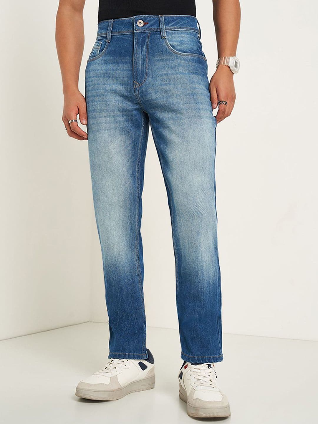 SF JEANS by Pantaloons Men Slim Fit Low Distress Heavy Fade Jeans - view 1
