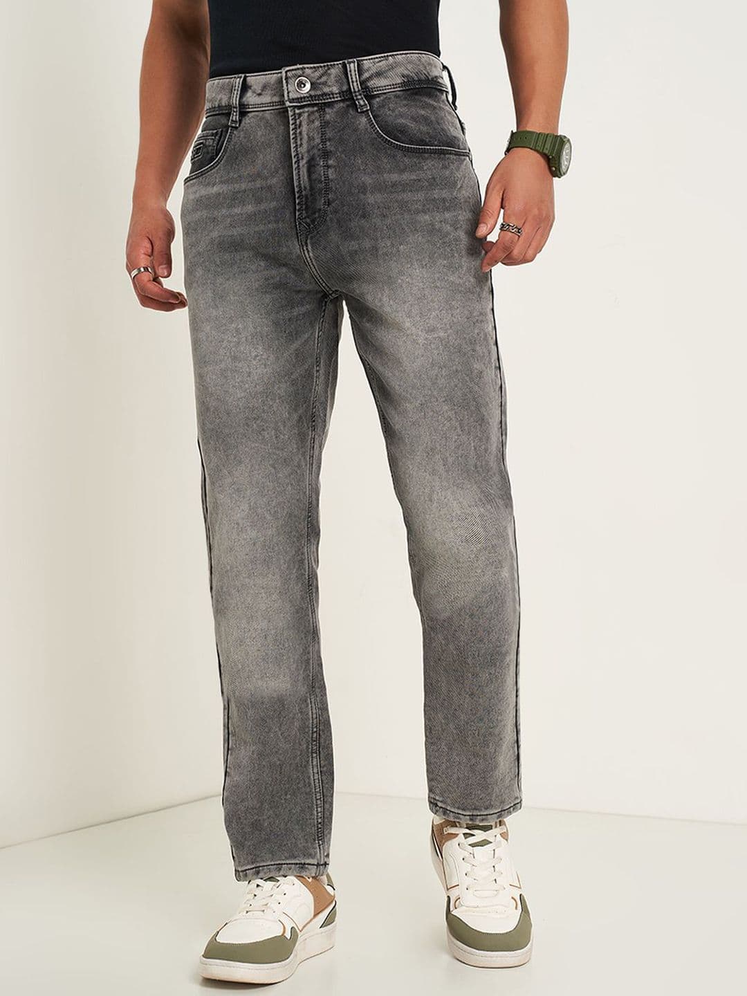 SF JEANS by Pantaloons Men Slim Fit Low Distress Heavy Fade Jeans - view 1