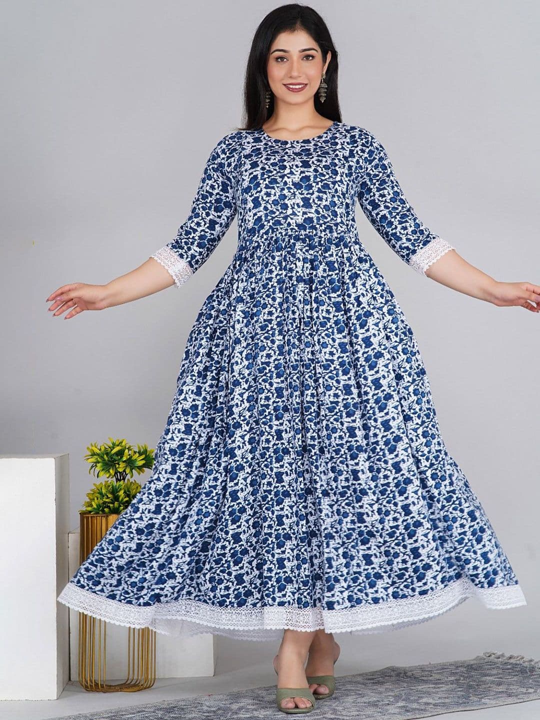 Pristyle Floral Printed Round Neck Fit & Flare Midi Maternity Ethnic Dress - view 1