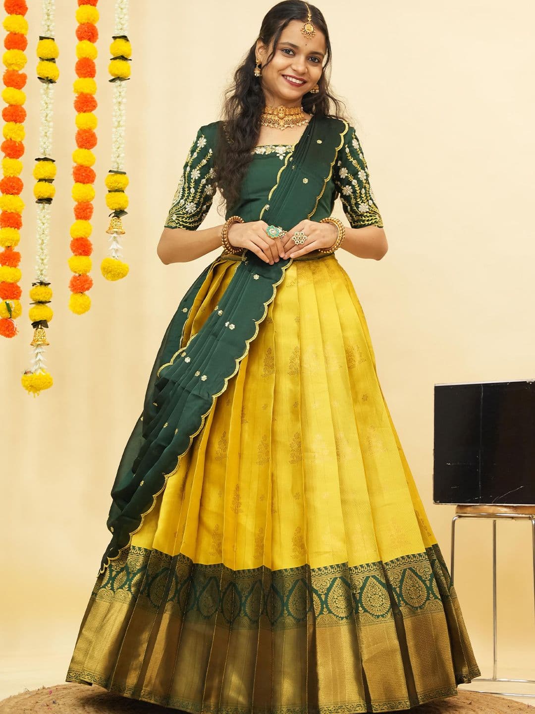 Fabcartz Semi-Stitched Lehenga & Unstitched Blouse With Dupatta - view 1