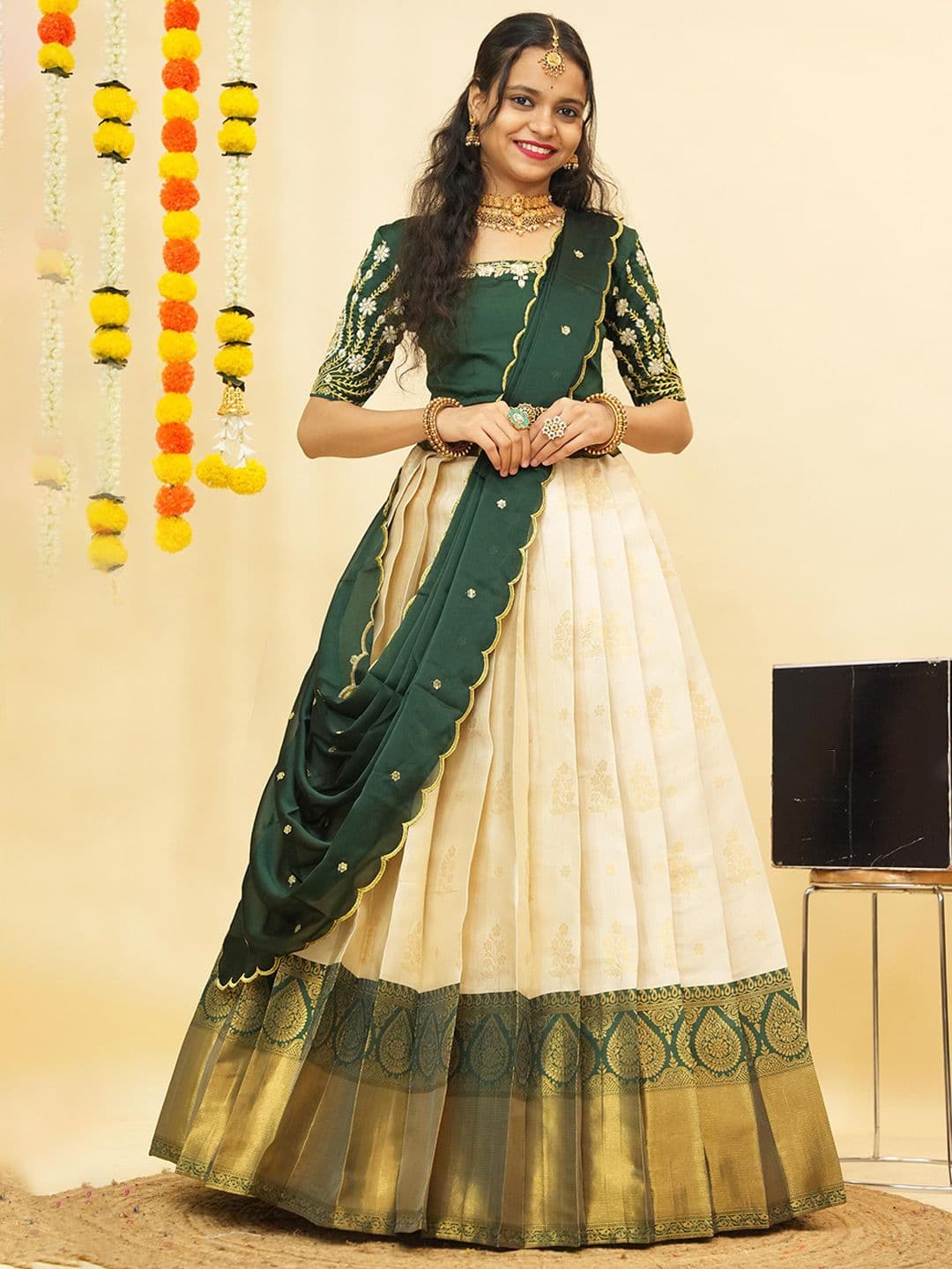 Fabcartz Semi-Stitched Lehenga & Unstitched Blouse With Dupatta - view 1