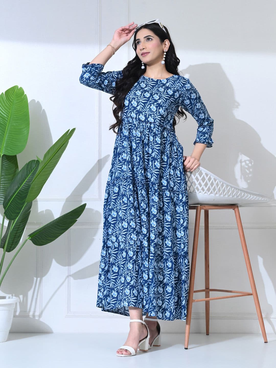 SILAKIVA Floral Printed Round Neck Tiered Anarkali Maternity Kurta - view 1