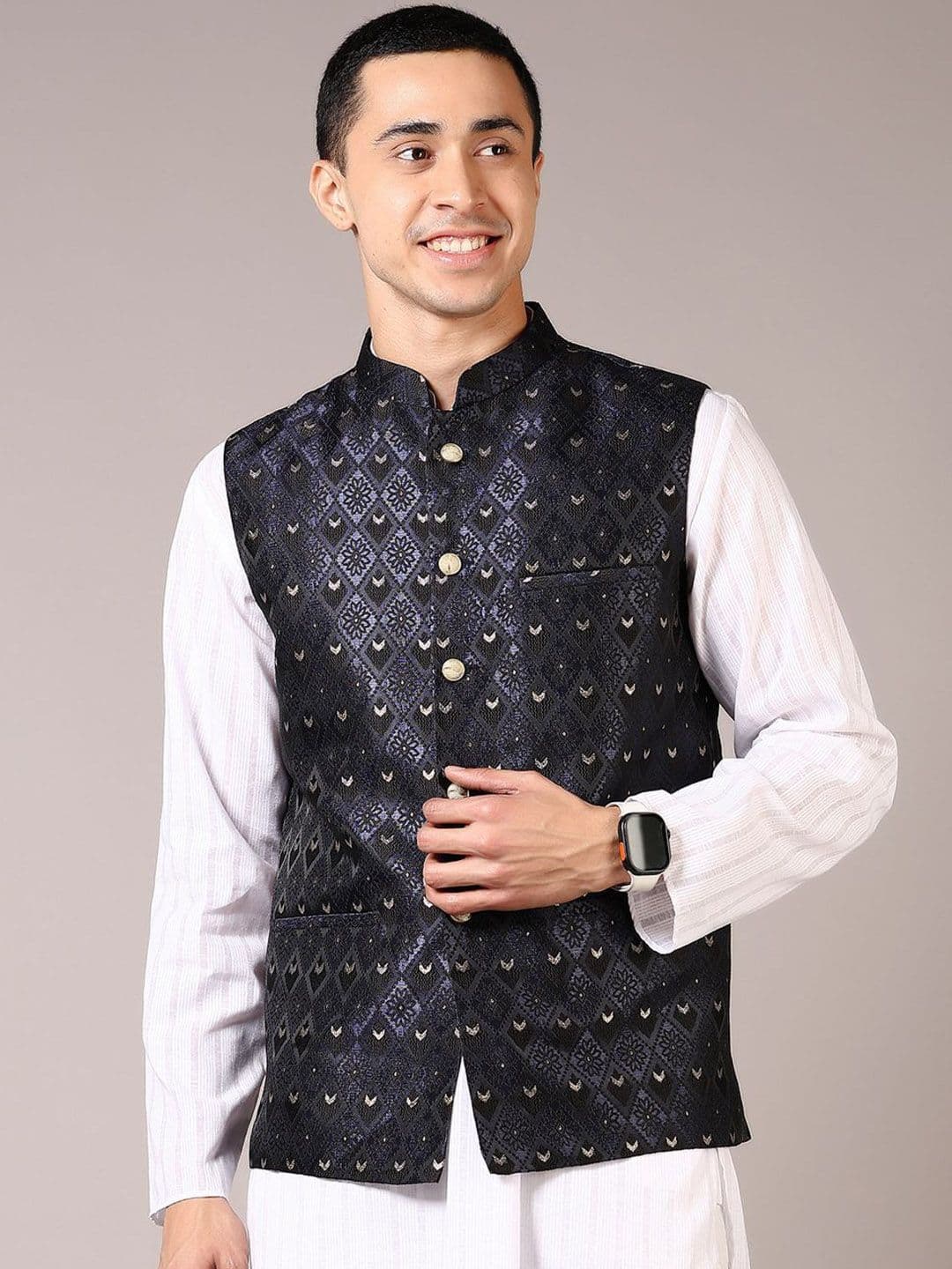 V-Mart Men Embroidered Woven Mandarin Collar Nehru Jackets - view 1