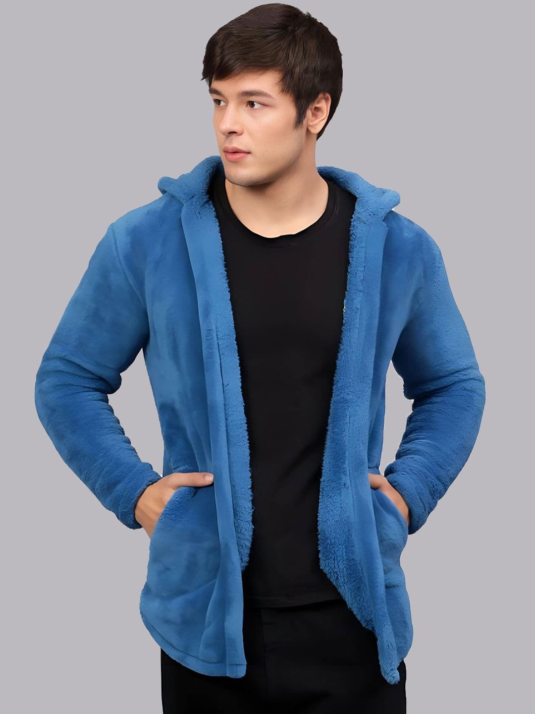 Ben Martin Men Hooded Self Design Fleece Casual Lightweight Parka Jacket - view 1