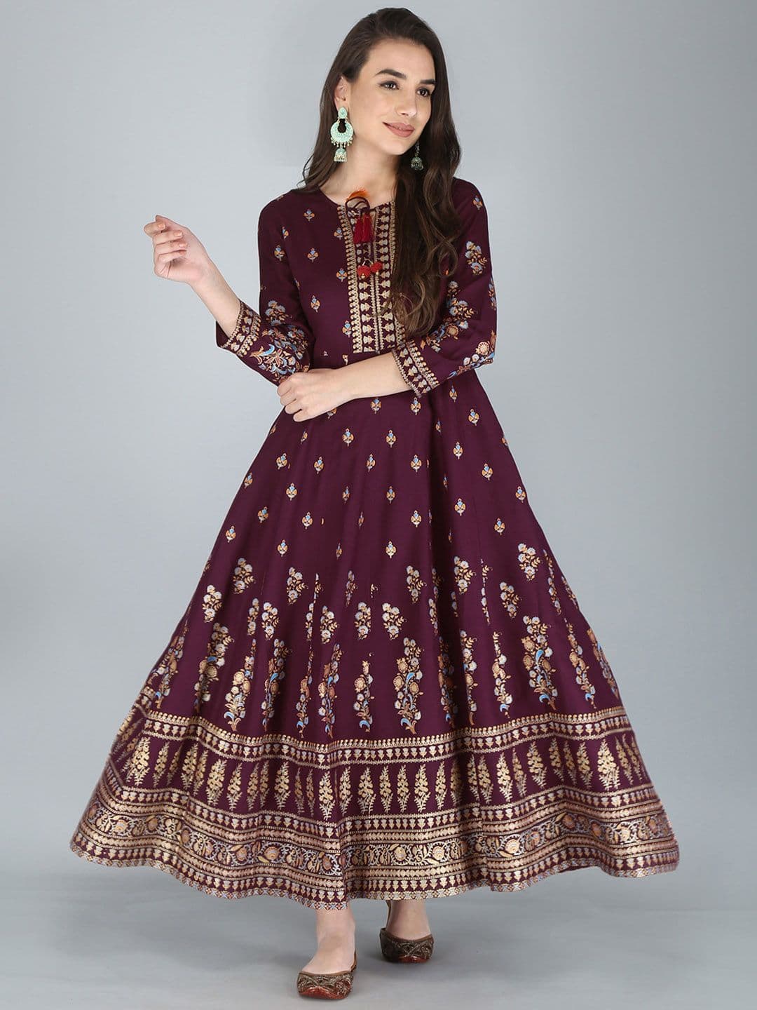 AJ ART Ethnic motifs Printed Empire Tie-Up Neck Anarkali Kurta - view 1