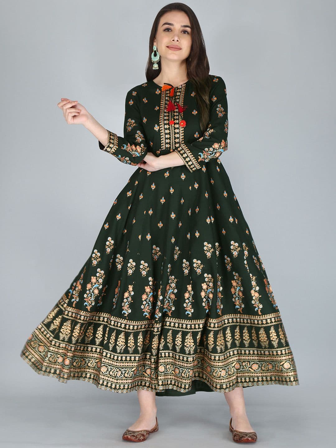 AJ ART Ethnic Motifs Printed Empire Tie-Up Neck Anarkali Kurta - view 1