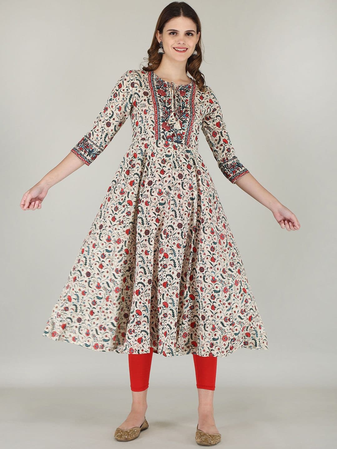 AJ ART Floral Printed Empire Tie-Up Neck Anarkali Kurta - view 1