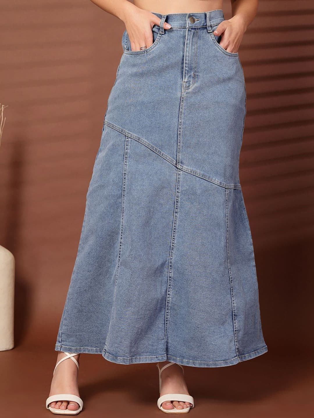 plusS Women Denim Flared Maxi Skirt - view 1