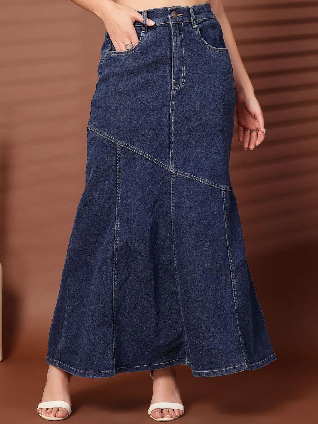 plusS Women Denim Mermaid Flared Maxi Skirts - view 1