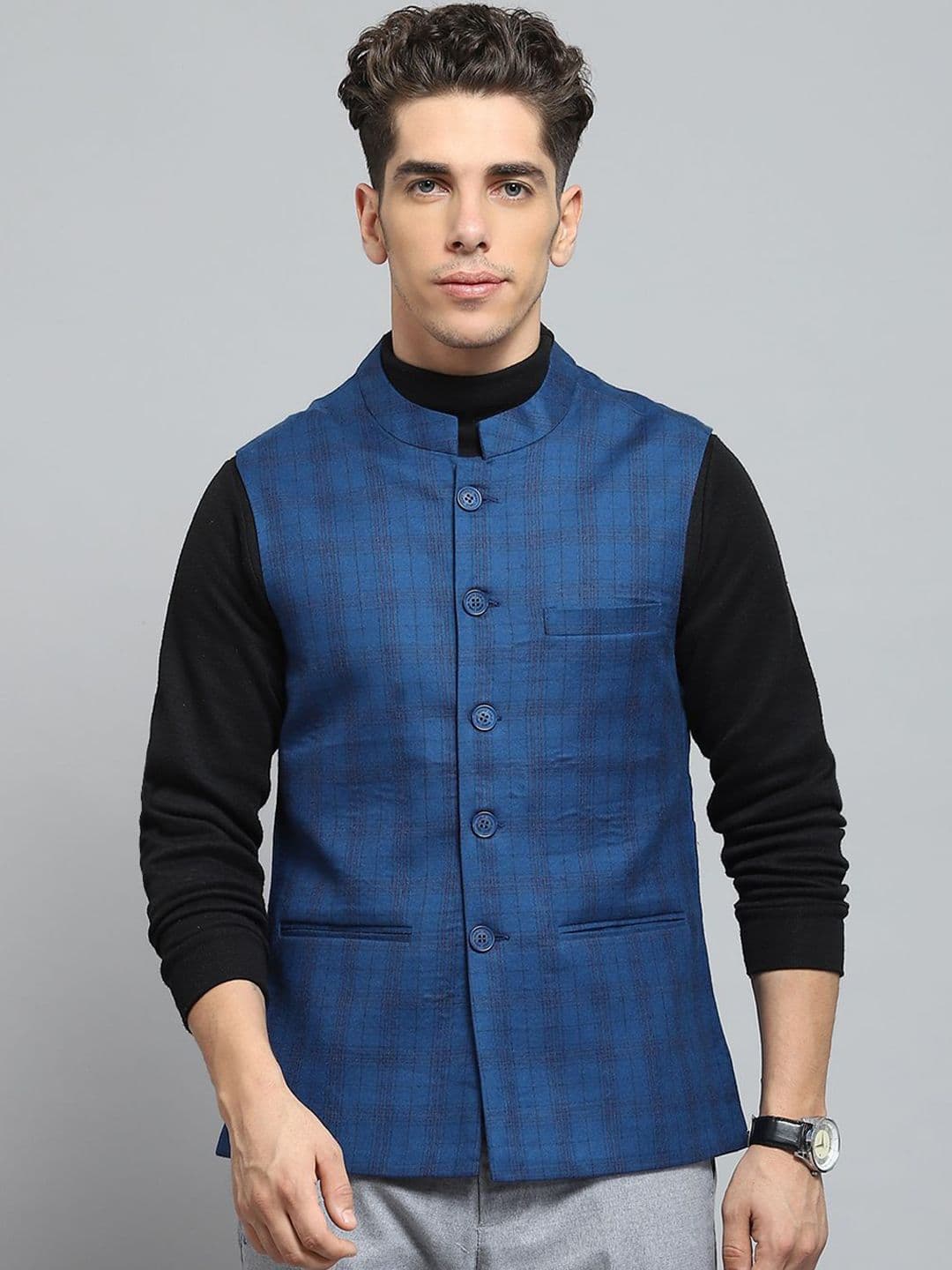 Monte Carlo Men Checked Woollen Sleeveless Lightweight Outdoor Tailored Jacket - view 1
