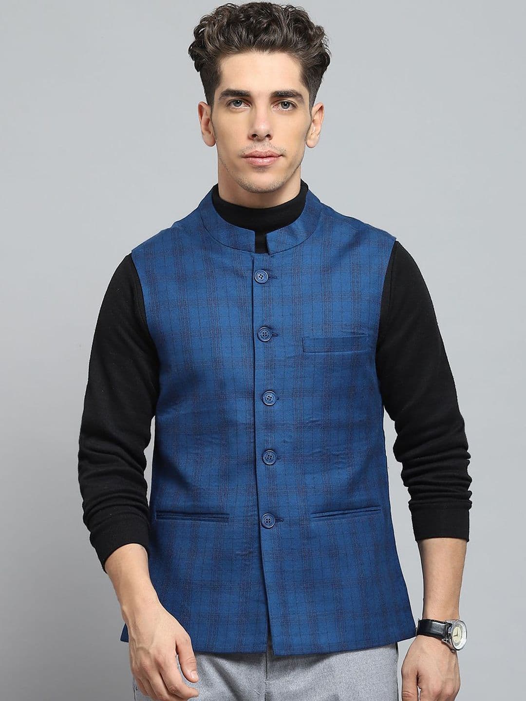 Monte Carlo Men checked Woollen Sleeveless Lightweight Outdoor Tailored Jacket - view 1