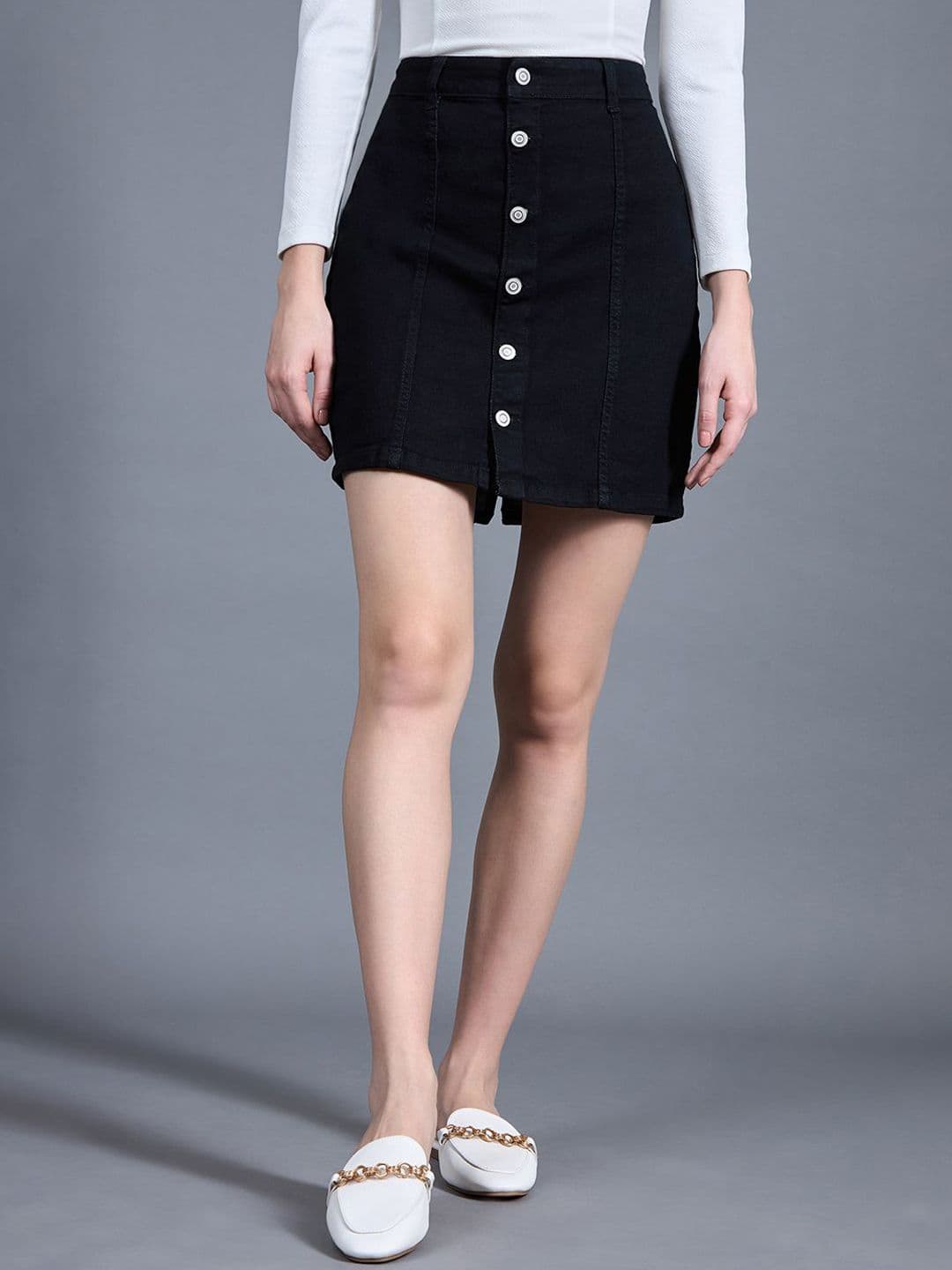 Miss Chase Denim A-Line Mini Skirts - view 1