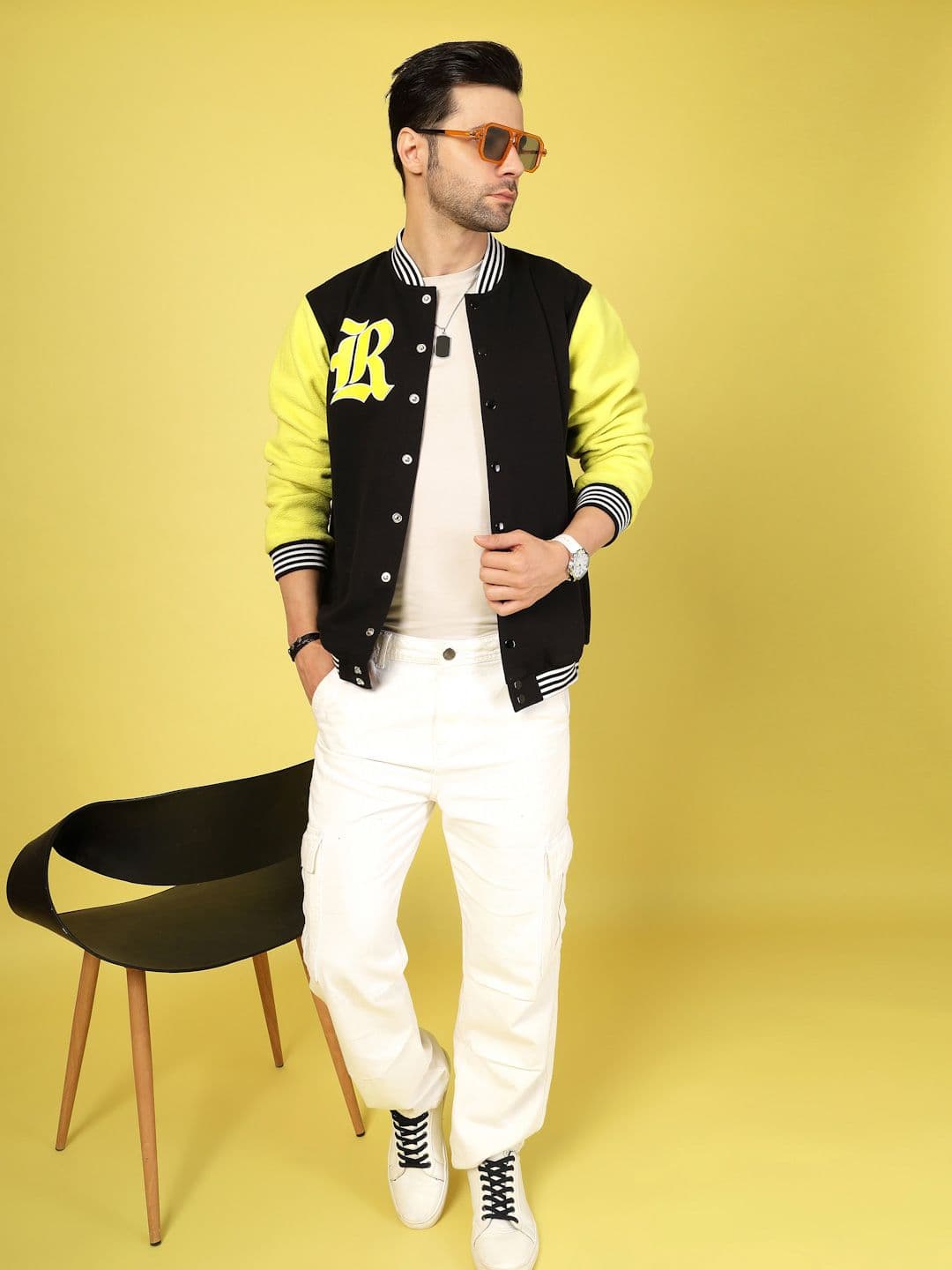Rigo Men Stand Collar Colourblocked Fleece Casual Varsity Jacket - view 1