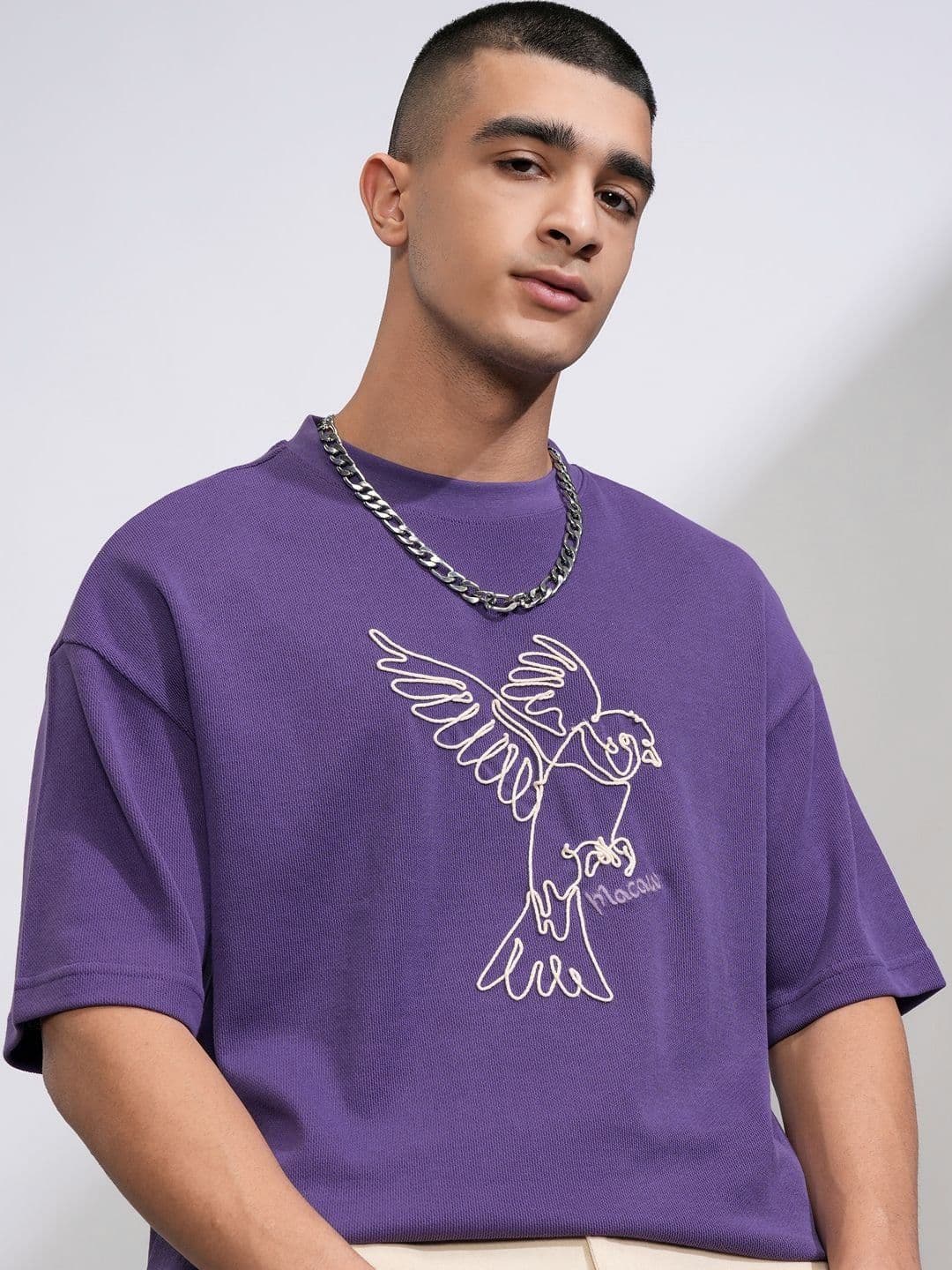 HIGHLANDER Men Self Design Round Neck Drop Shoulder Oversized T-shirt - view 1