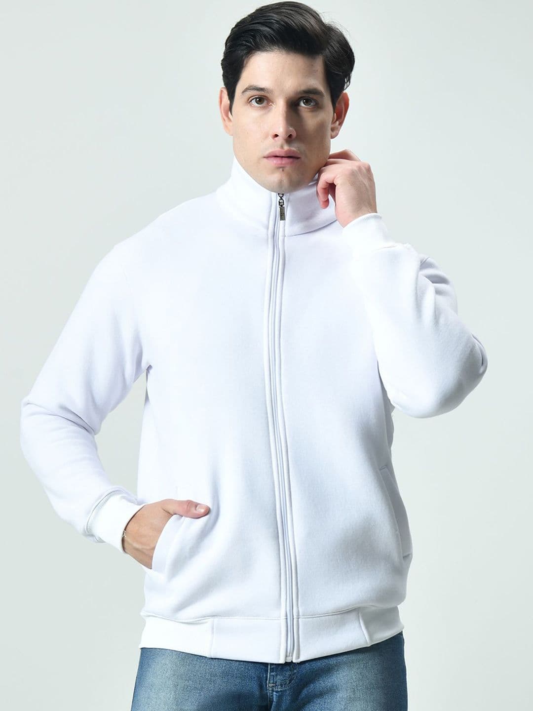 BAESD Men Mock Collar Solid Fleece Casual Lightweight Bomber Jacket - view 1