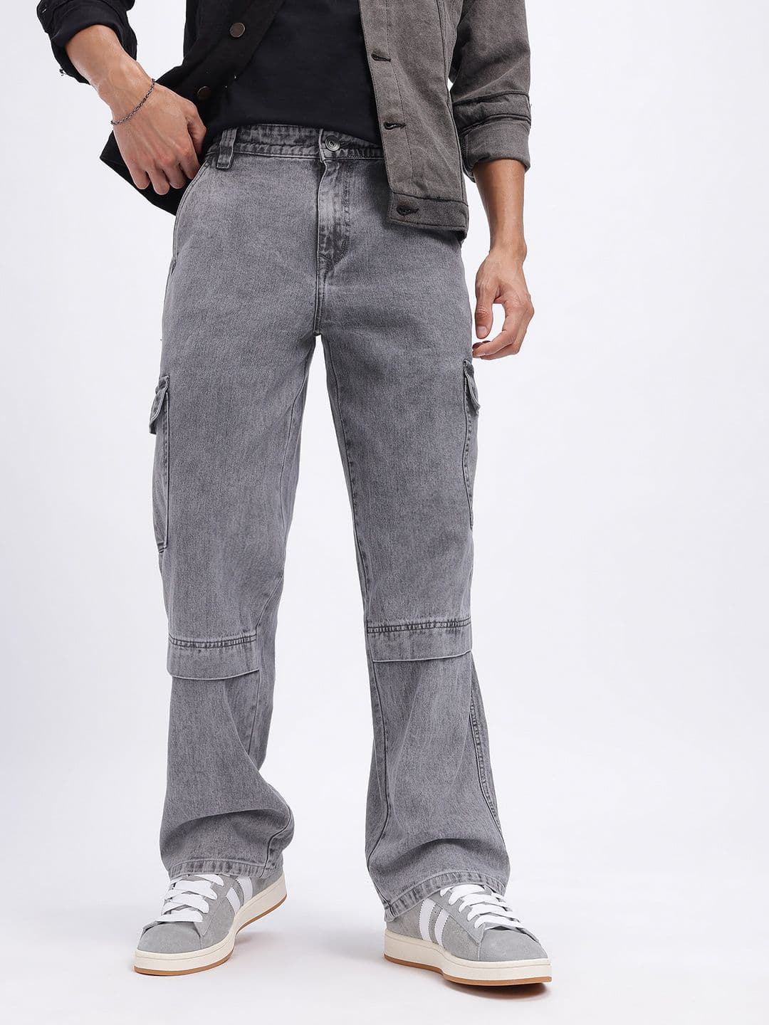 glitchez Men Mid-Rise Light Fade Pure Cotton Baggy Fit Cargo-Style Jeans - view 1