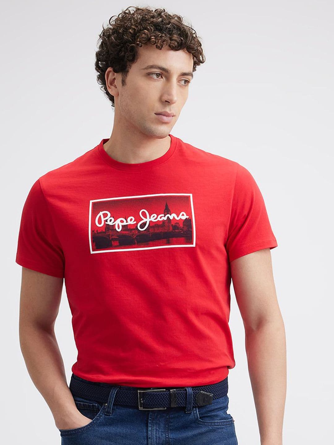 Pepe Jeans Men Graphic Printed Round Neck Cotton Slim Fit T-shirt - view 1