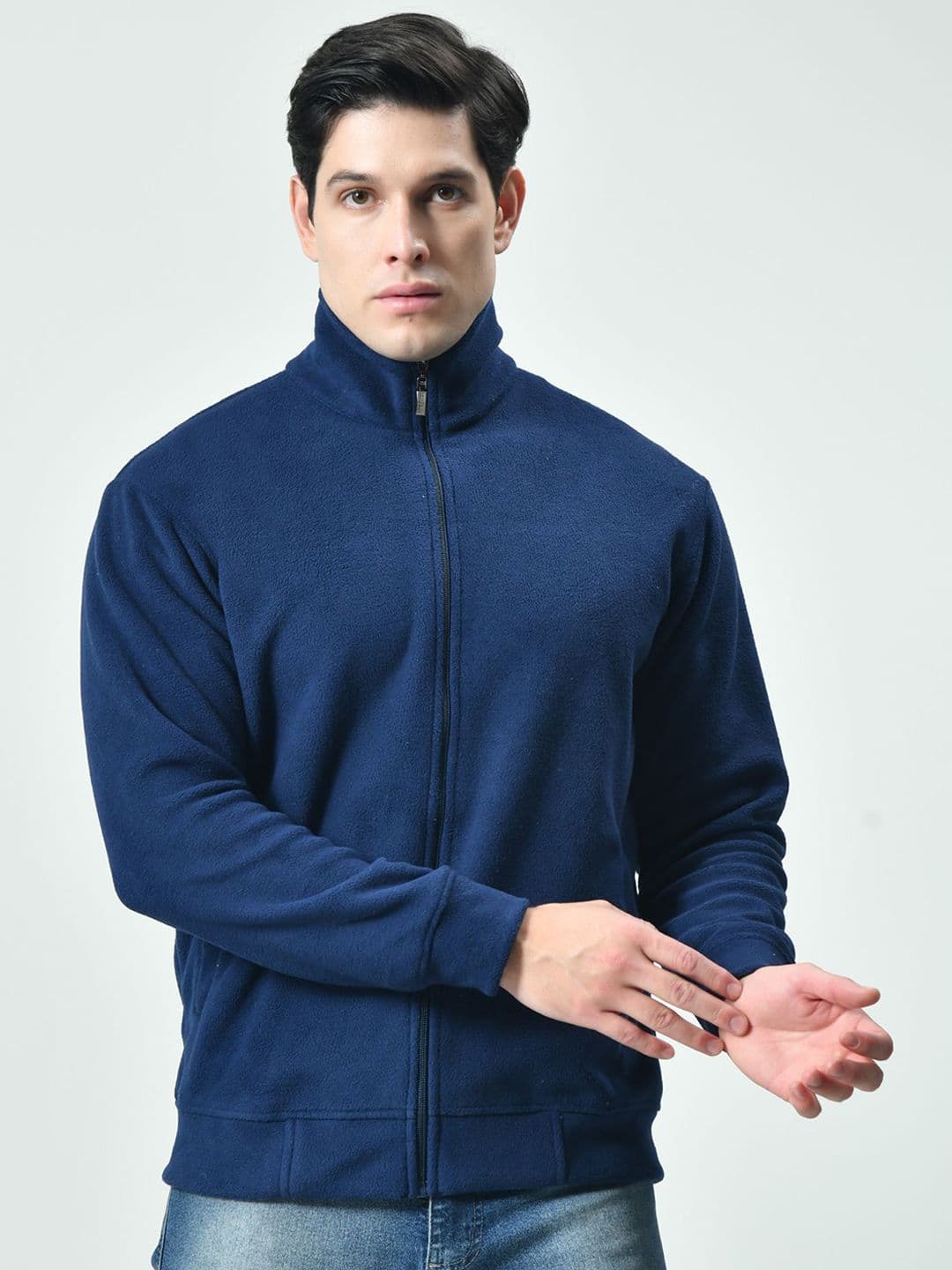 BAESD Men Mock Collar Solid Woollen Casual Lightweight Bomber Jacket - view 1