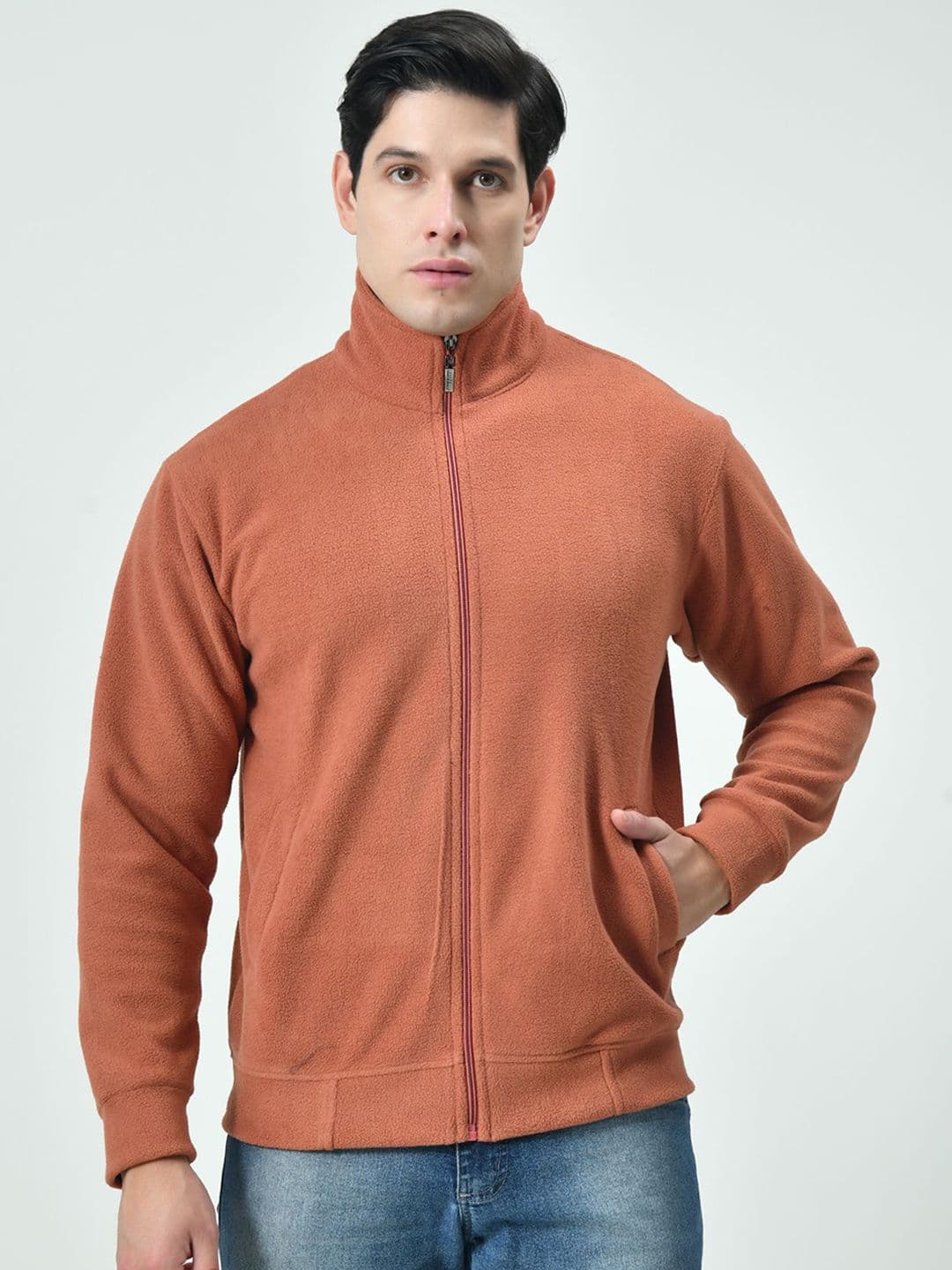 BAESD Men Mock Collar Solid Woollen Casual Lightweight Bomber Jacket - view 1