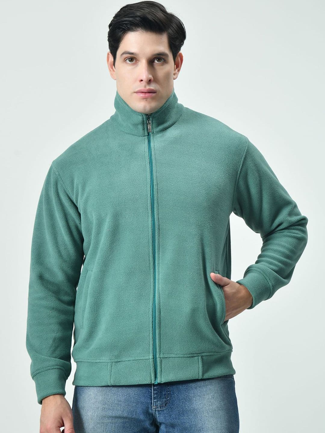 BAESD Men Mock Collar Solid Woollen Casual Lightweight Bomber Jacket - view 1