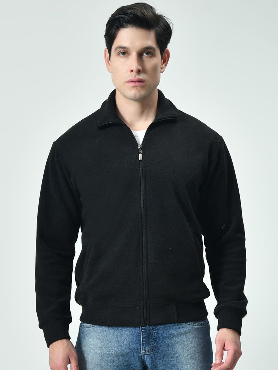 BAESD Men Mock Collar Solid Woollen Casual Lightweight Bomber Jacket - view 1