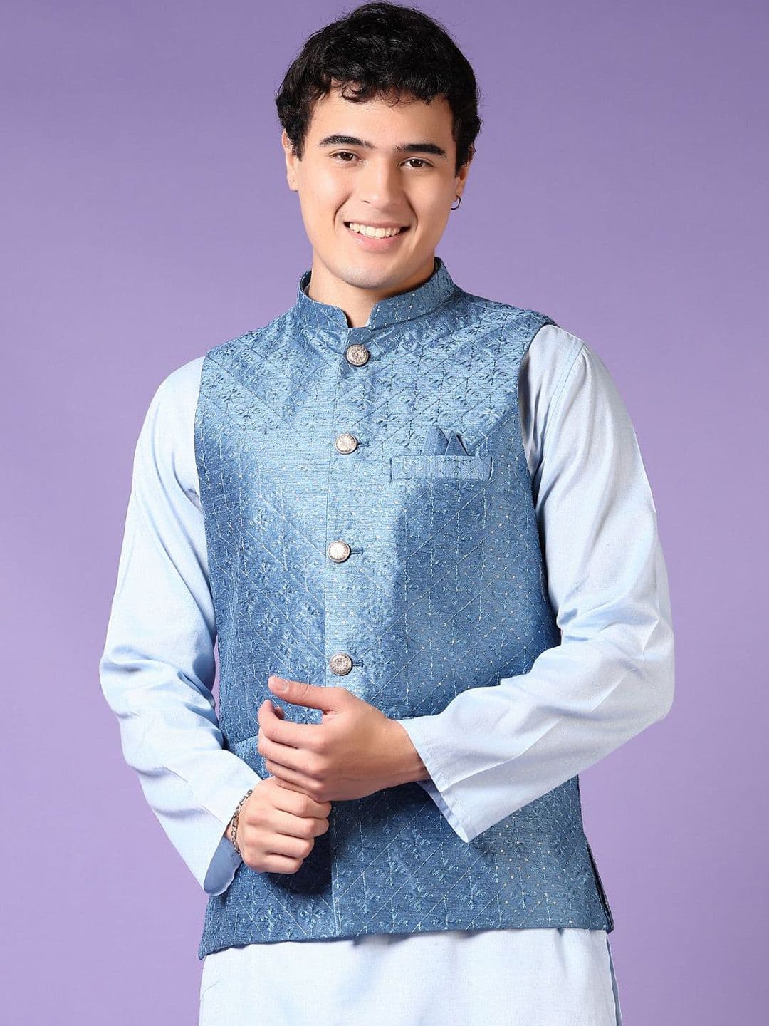 V-Mart Men Self Design Mandarin Collar Nehru Jacket - view 1