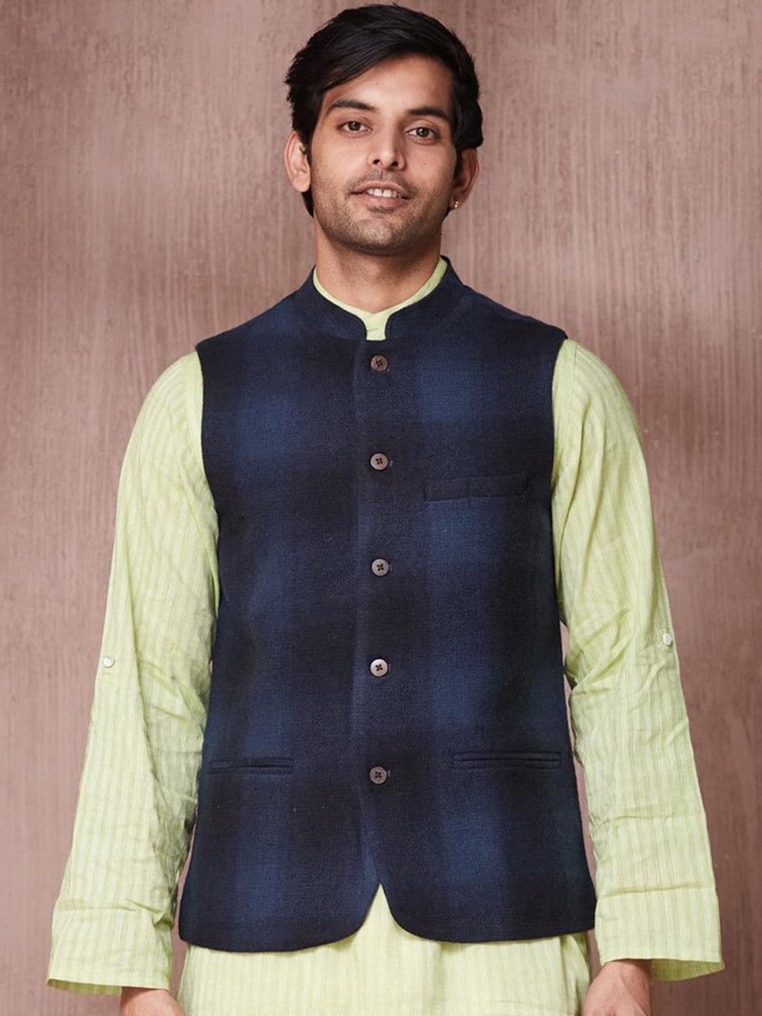 Fabindia Men Slim Fit Woven Nehru Jacket - view 1